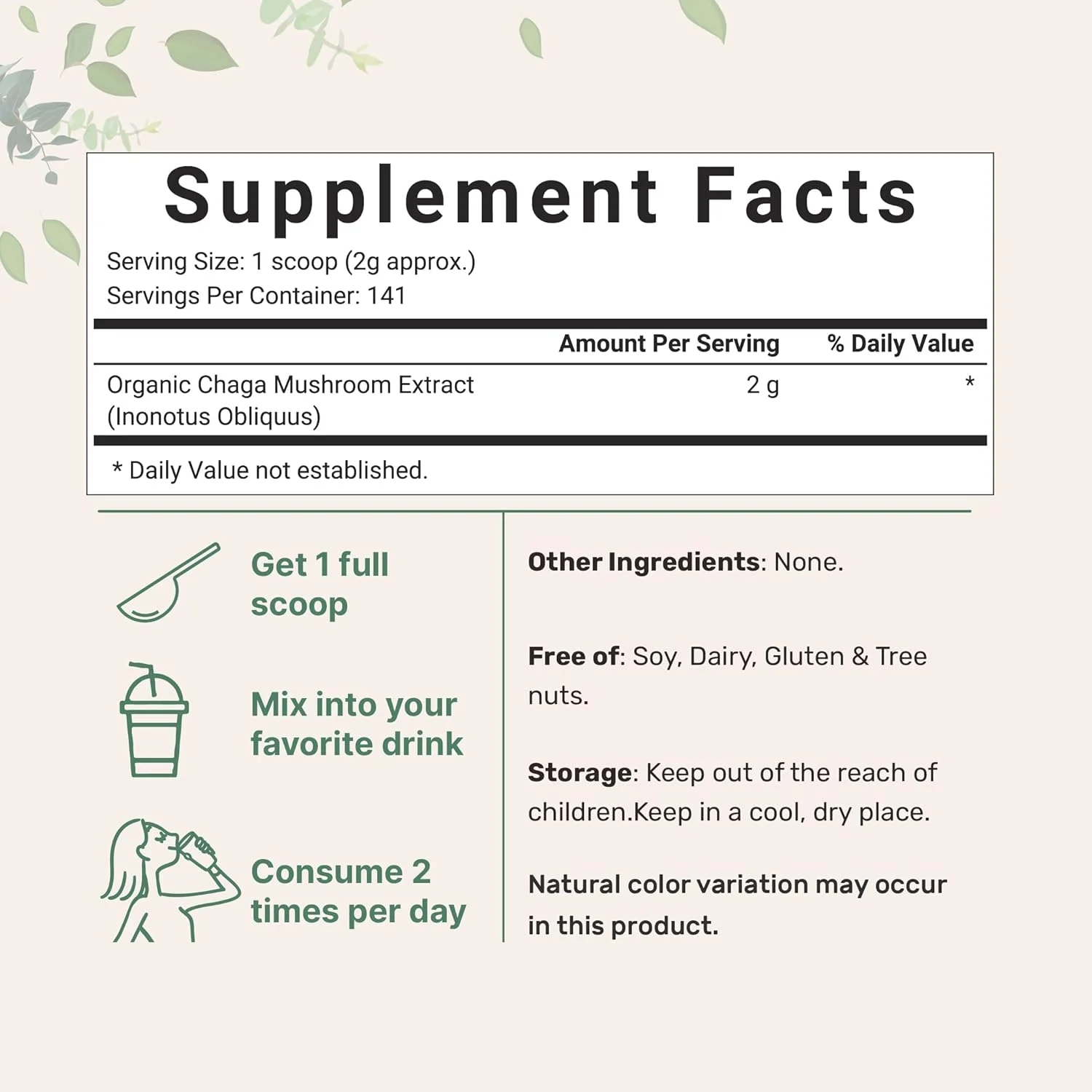 پودر عصاره قارچ چاگا ارگانیک میکرو اینگرِدیِنتس با نسبت 100:1، 170 گرم | تولید پایدار در مِین، برداشت وحشی، چای چاگا، سوپرفود برای نوشیدنی و اسموتی، مناسب گیاهخواران