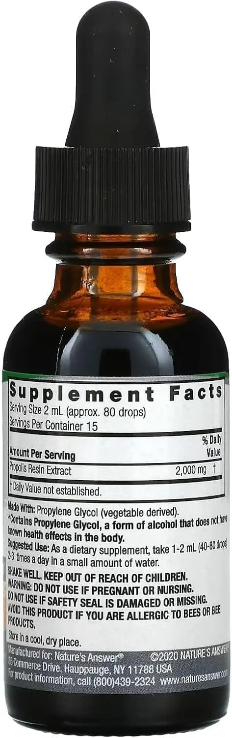Nature's Answer، پروپولیس، بدون الکل، 2000 میلی گرم، 1 اونس مایع (30 میلی لیتر)
