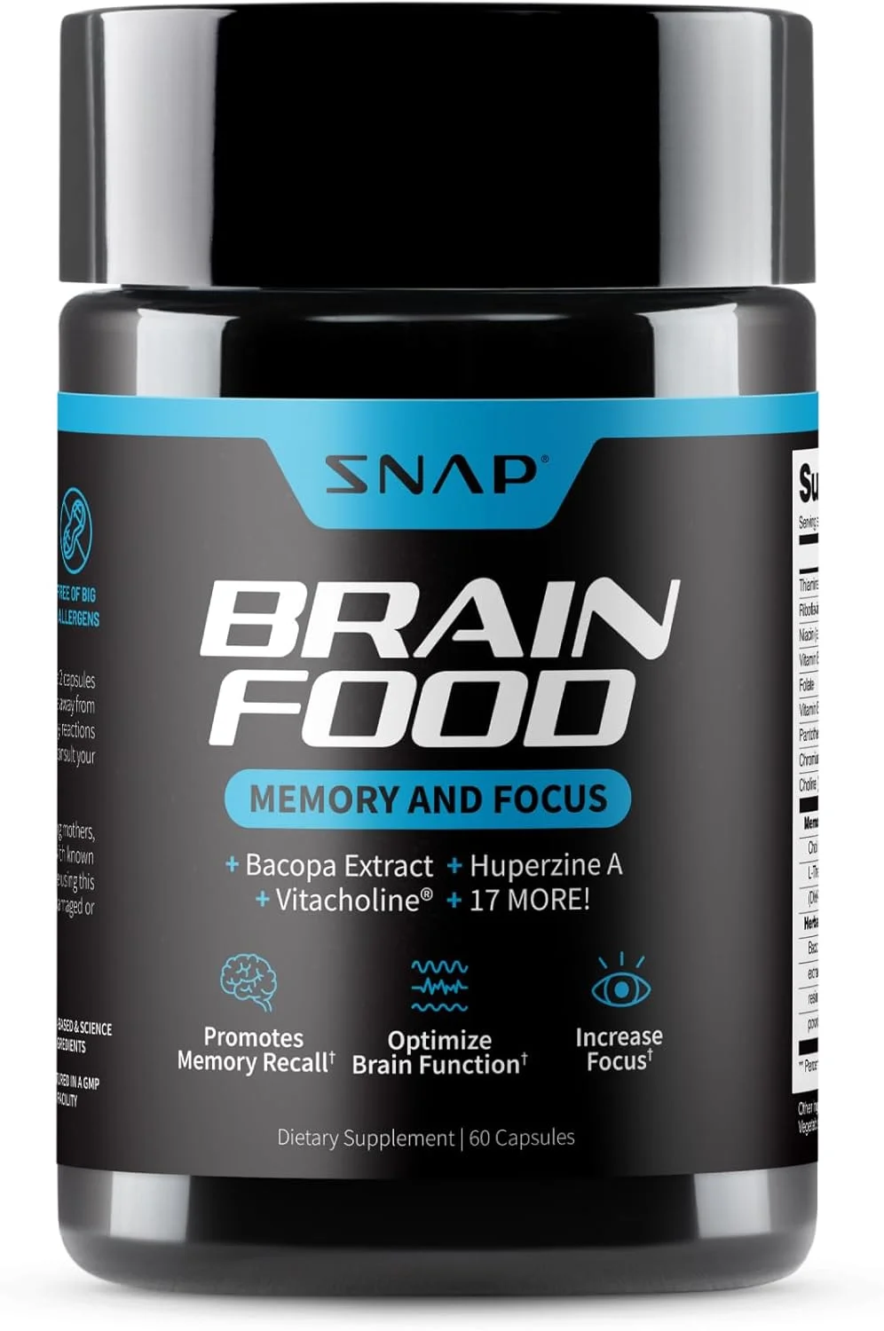 مکمل تقویت کننده مغز Snap Nootropics برای حافظه و تمرکز، بهبود تمرکز مغز، وضوح و مکمل های حافظه برای سالمندان و بزرگسالان + تقویت کننده انرژی و خلق و خو - عصاره باکوپا، جینکوبیلوبا، 60 کپسول