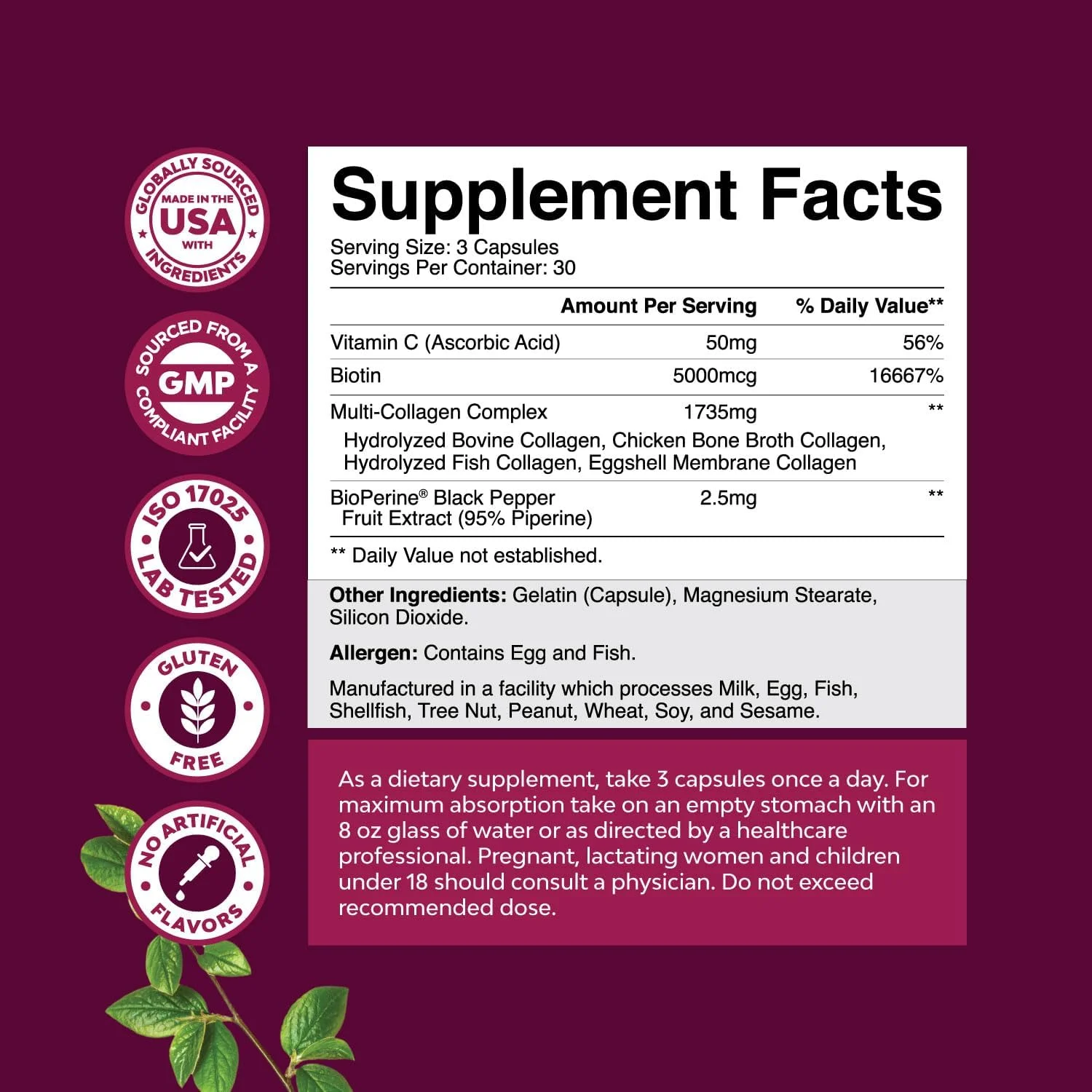 کپسول های پپتیدهای کلاژن پیشرفته - مکمل بیوتین و کلاژن به همراه BioPerine و ویتامین های پوست و مو و ناخن برای زنان و مردان - کپسول های کلاژن برای زنان حاوی انواع 1، 2، 3، 5 و X کپسول های پپتیدهای کلاژن پیشرفته - مکمل بیوتین و کلاژن به همراه BioPerine و ویتامین های پوست و مو و ناخن برای زنان و مردان - کپسول های کلاژن برای زنان حاوی انواع 1، 2، 3، 5 و X