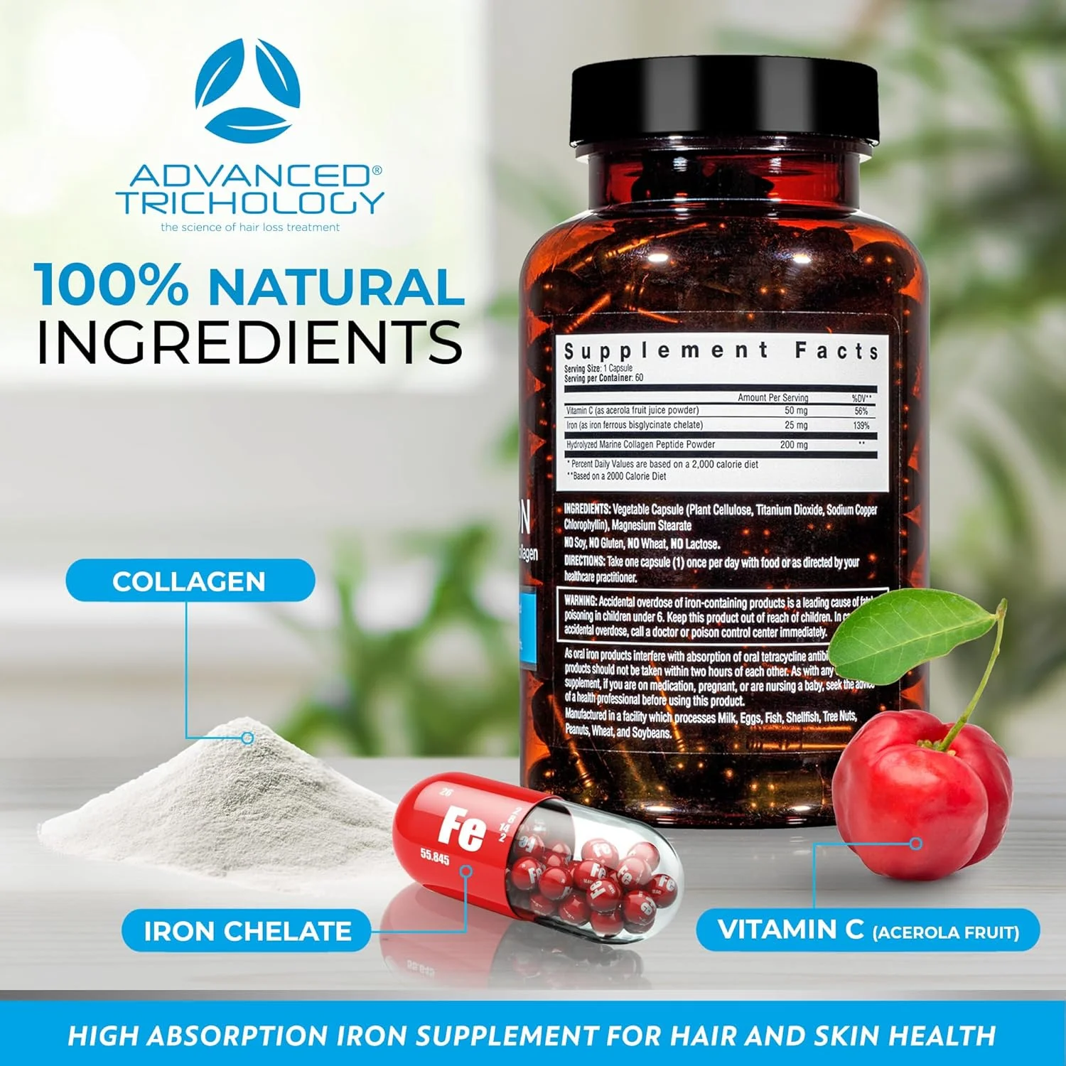 مکمل درما-آهن پیشرفته تریکولوژی برای زنان و مردان - قرص های خون ساز آهن برای مو و پوست با کلاژن و ویتامین C طبیعی، آهن و فریتین پایین، نازک شدن مو، پشتیبانی از ریزش مو مکمل درما-آهن پیشرفته تریکولوژی برای زنان و مردان - قرص های خون ساز آهن برای مو و پوست با کلاژن و ویتامین C طبیعی، آهن و فریتین پایین، نازک شدن مو، پشتیبانی از ریزش مو