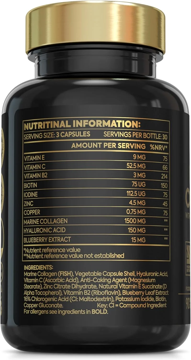 کپسول های کلاژن دریایی پیشرفته | کمپلکس تقویت شده با سوپرفود و ویتامین 1735 میلی گرمی برای مو، پوست و ناخن های درخشان | قرص های کلاژن دریایی برای زنان و مردان | مکمل های کلاژن ممتاز ساخت انگلستان کپسول های کلاژن دریایی پیشرفته | کمپلکس تقویت شده با سوپرفود و ویتامین 1735 میلی گرمی برای مو، پوست و ناخن های درخشان | قرص های کلاژن دریایی برای زنان و مردان | مکمل های کلاژن ممتاز ساخت انگلستان