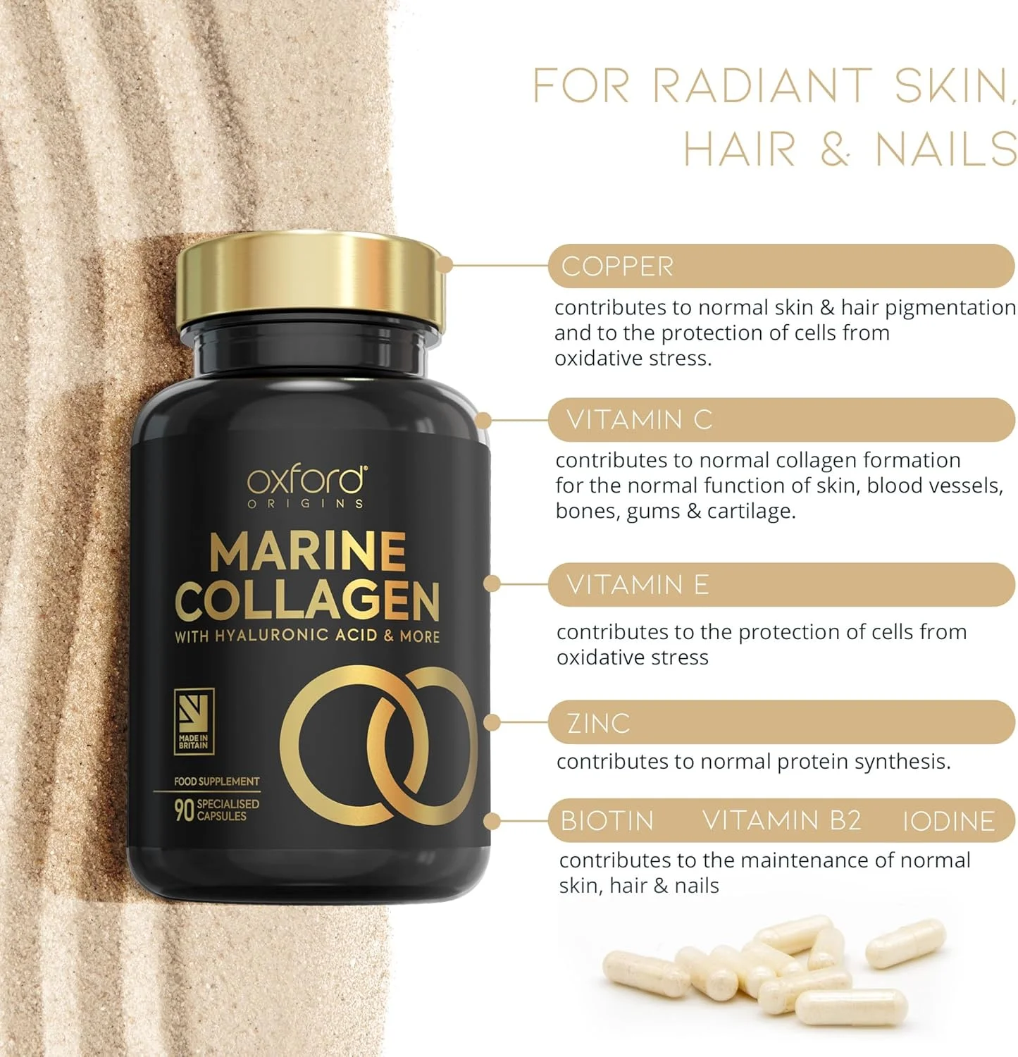 کپسول های کلاژن دریایی پیشرفته | کمپلکس تقویت شده با سوپرفود و ویتامین 1735 میلی گرمی برای مو، پوست و ناخن های درخشان | قرص های کلاژن دریایی برای زنان و مردان | مکمل های کلاژن ممتاز ساخت انگلستان کپسول های کلاژن دریایی پیشرفته | کمپلکس تقویت شده با سوپرفود و ویتامین 1735 میلی گرمی برای مو، پوست و ناخن های درخشان | قرص های کلاژن دریایی برای زنان و مردان | مکمل های کلاژن ممتاز ساخت انگلستان