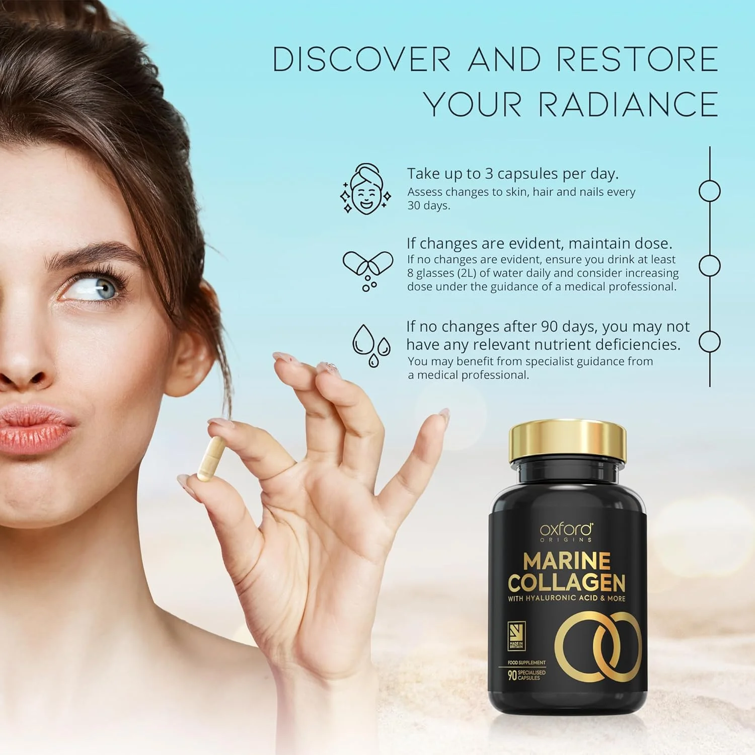 کپسول های کلاژن دریایی پیشرفته | کمپلکس تقویت شده با سوپرفود و ویتامین 1735 میلی گرمی برای مو، پوست و ناخن های درخشان | قرص های کلاژن دریایی برای زنان و مردان | مکمل های کلاژن ممتاز ساخت انگلستان کپسول های کلاژن دریایی پیشرفته | کمپلکس تقویت شده با سوپرفود و ویتامین 1735 میلی گرمی برای مو، پوست و ناخن های درخشان | قرص های کلاژن دریایی برای زنان و مردان | مکمل های کلاژن ممتاز ساخت انگلستان