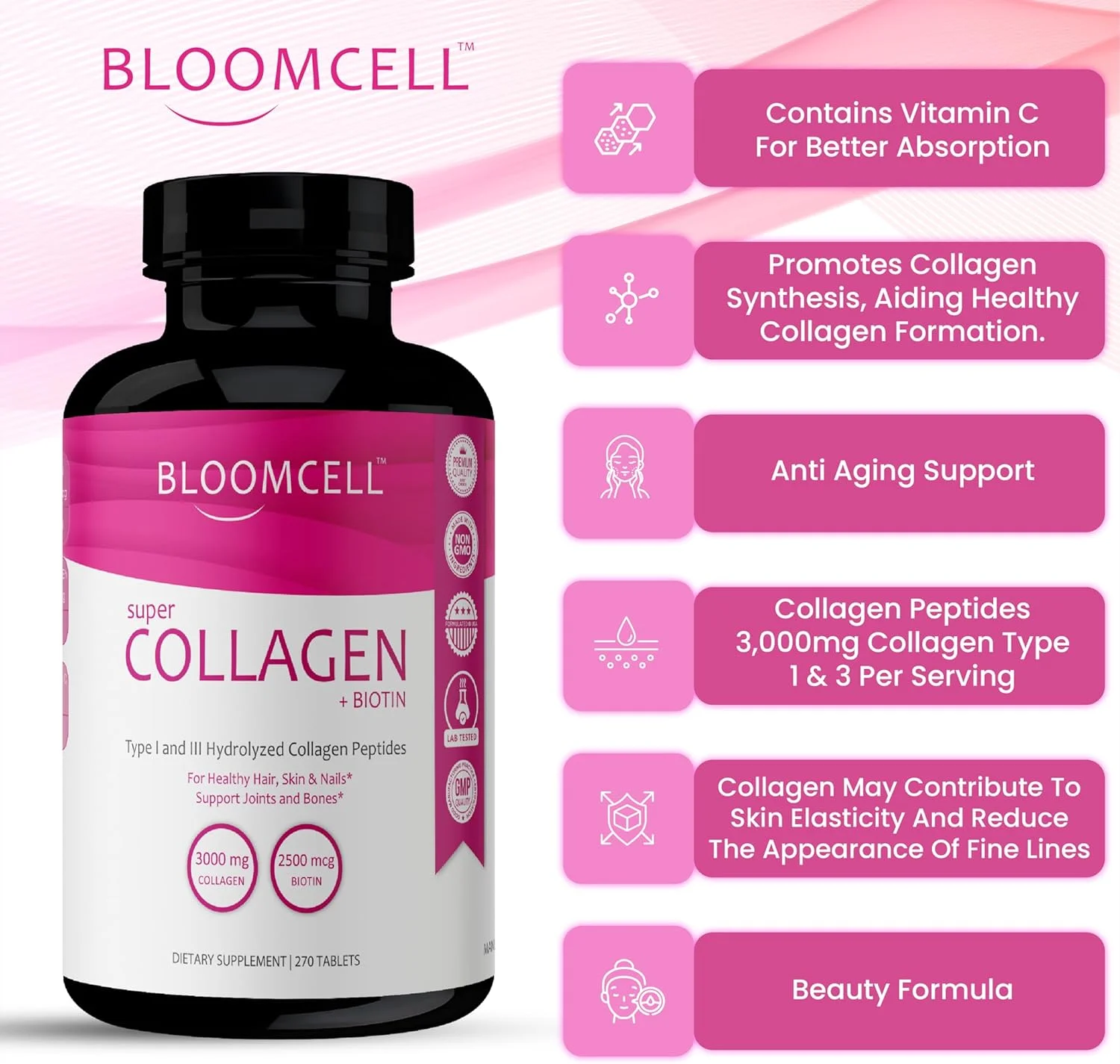 پپتیدهای سوپر کلاژن + ویتامین C و بیوتین | 3 گرم کلاژن در هر وعده، بدون گلوتن | تقویت موهای سالم، پوست زیبا و استحکام ناخن | مکمل غذایی، 270 قرص پپتیدهای سوپر کلاژن + ویتامین C و بیوتین | 3 گرم کلاژن در هر وعده، بدون گلوتن | تقویت موهای سالم، پوست زیبا و استحکام ناخن | مکمل غذایی، 270 قرص