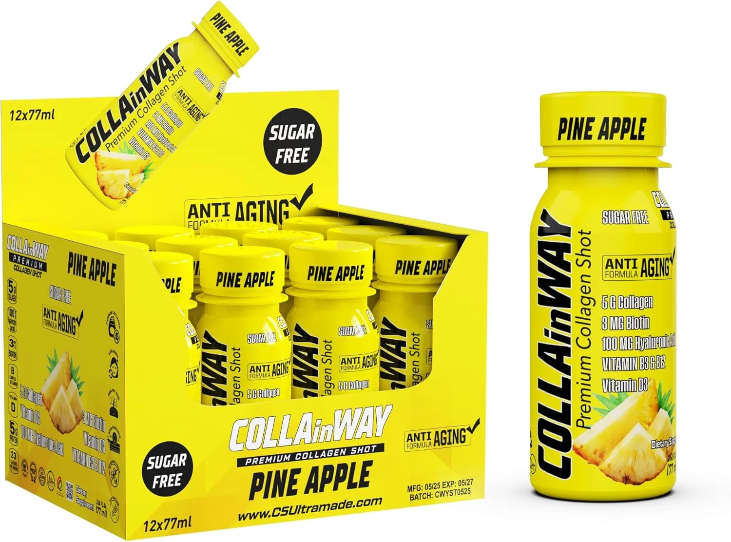 نوشیدنی کلاژن شات 5000 میلی گرم آناناس - بدون شکر، بیوتین، اسید هیالورونیک، ال-گلوتاتیون، ویتامین D - پشتیبانی از سلامت مو، پوست، ناخن و استخوان، بسته 12 عددی آبرسان و ضد پیری نوشیدنی کلاژن شات 5000 میلی گرم آناناس - بدون شکر، بیوتین، اسید هیالورونیک، ال-گلوتاتیون، ویتامین D - پشتیبانی از سلامت مو، پوست، ناخن و استخوان، بسته 12 عددی آبرسان و ضد پیری