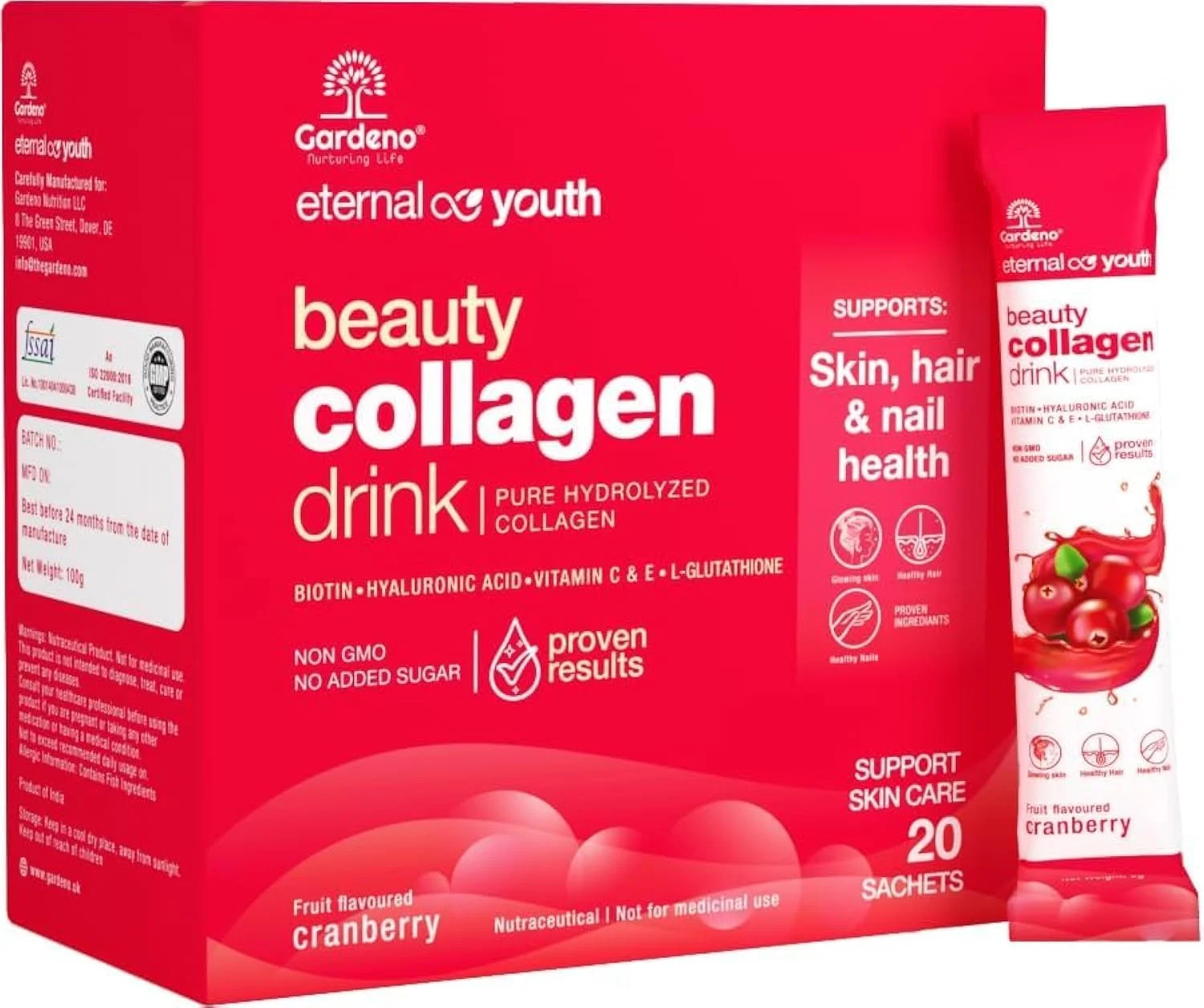 مخلوط نوشیدنی کلاژن دریایی هیدرولیز شده گاردنو نورچرینگ لایف اترنال یوث با گلوتاتیون و بیوتین - طعم کرنبری - سلامت پوست، مو و ناخن - 20 ساشه 5 گرمی مخلوط نوشیدنی کلاژن دریایی هیدرولیز شده گاردنو نورچرینگ لایف اترنال یوث با گلوتاتیون و بیوتین - طعم کرنبری - سلامت پوست، مو و ناخن - 20 ساشه 5 گرمی