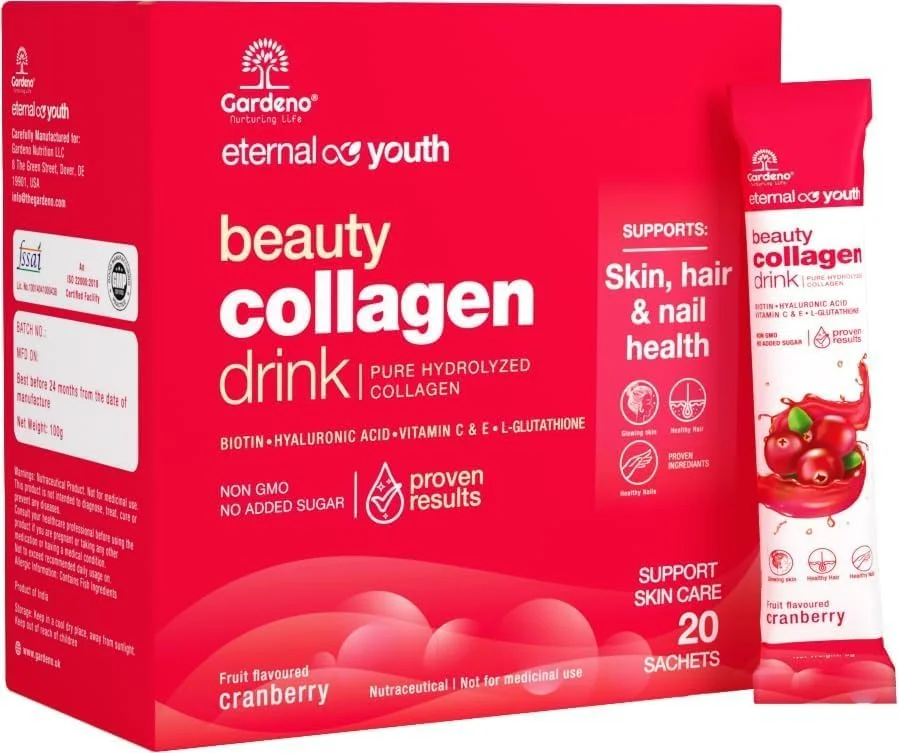 مخلوط نوشیدنی کلاژن دریایی هیدرولیز شده گاردنو نورچرینگ لایف اترنال یوث با گلوتاتیون و بیوتین - طعم کرنبری - سلامت پوست، مو و ناخن - 20 ساشه 5 گرمی مخلوط نوشیدنی کلاژن دریایی هیدرولیز شده گاردنو نورچرینگ لایف اترنال یوث با گلوتاتیون و بیوتین - طعم کرنبری - سلامت پوست، مو و ناخن - 20 ساشه 5 گرمی