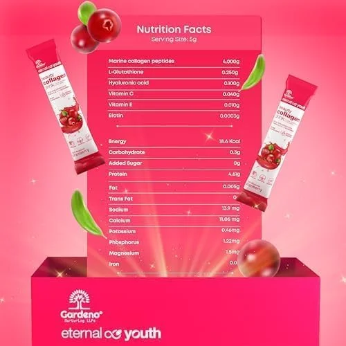 مخلوط نوشیدنی کلاژن دریایی هیدرولیز شده گاردنو نورچرینگ لایف اترنال یوث با گلوتاتیون و بیوتین - طعم کرنبری - سلامت پوست، مو و ناخن - 20 ساشه 5 گرمی مخلوط نوشیدنی کلاژن دریایی هیدرولیز شده گاردنو نورچرینگ لایف اترنال یوث با گلوتاتیون و بیوتین - طعم کرنبری - سلامت پوست، مو و ناخن - 20 ساشه 5 گرمی
