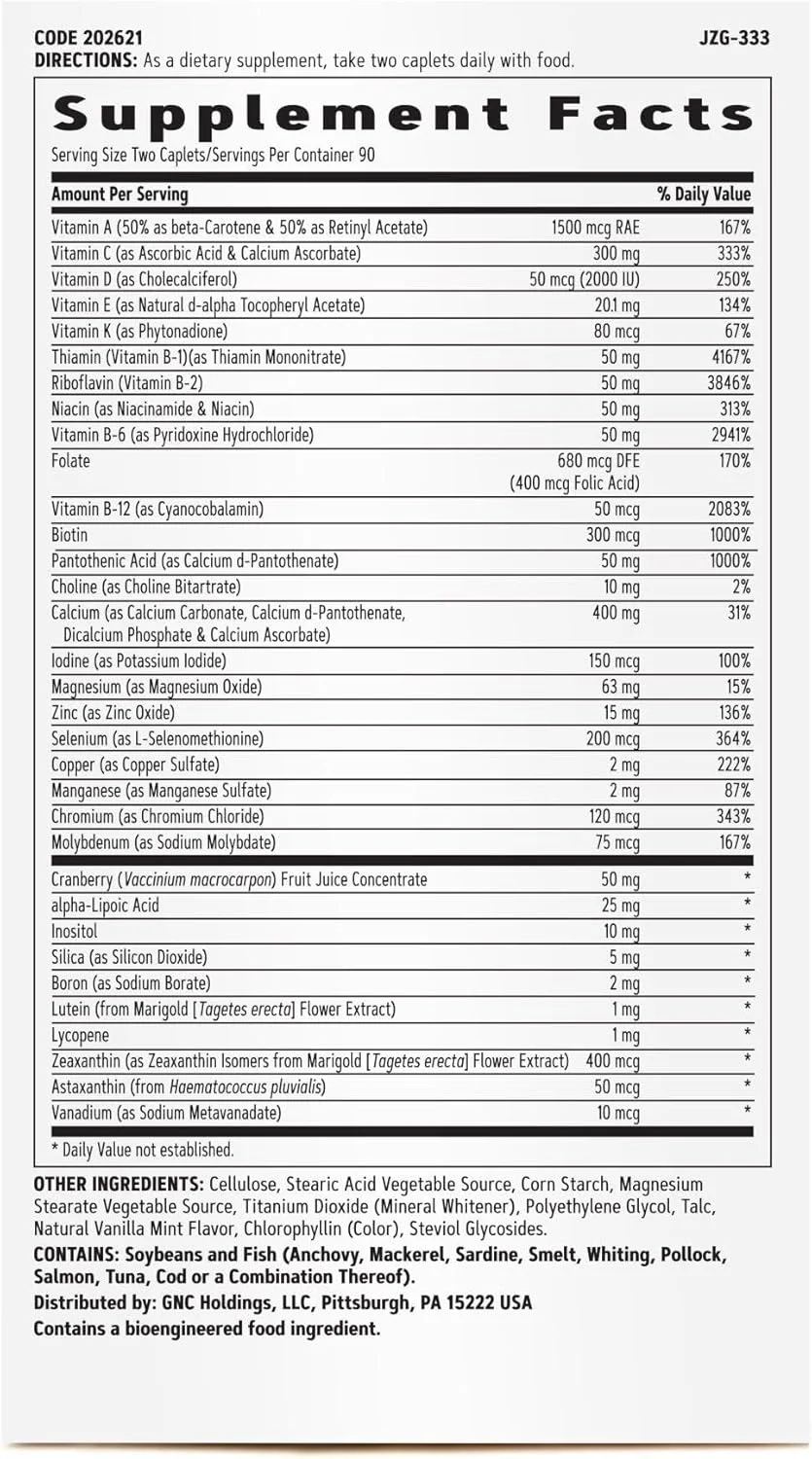 مولتی ویتامین Ultra Mega مخصوص بانوان GNC، مکمل ویتامین روزانه، پشتیبانی از سیستم ایمنی، مغز، مو، پوست و ناخن، 180 عدد