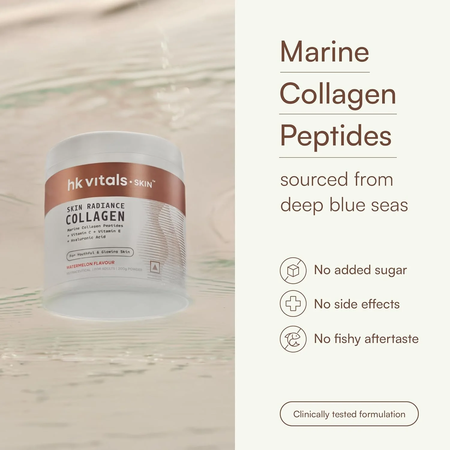 پودر کلاژن درخشان کننده پوست هلث کارت اچ کی ویتالز، کلاژن دریایی (هندوانه، 200 گرم)، مکمل های کلاژن برای زنان و مردان حاوی بیوتین، ویتامین C، E، سدیم هیالورونات، برای پوست، مو و ناخن های سالم