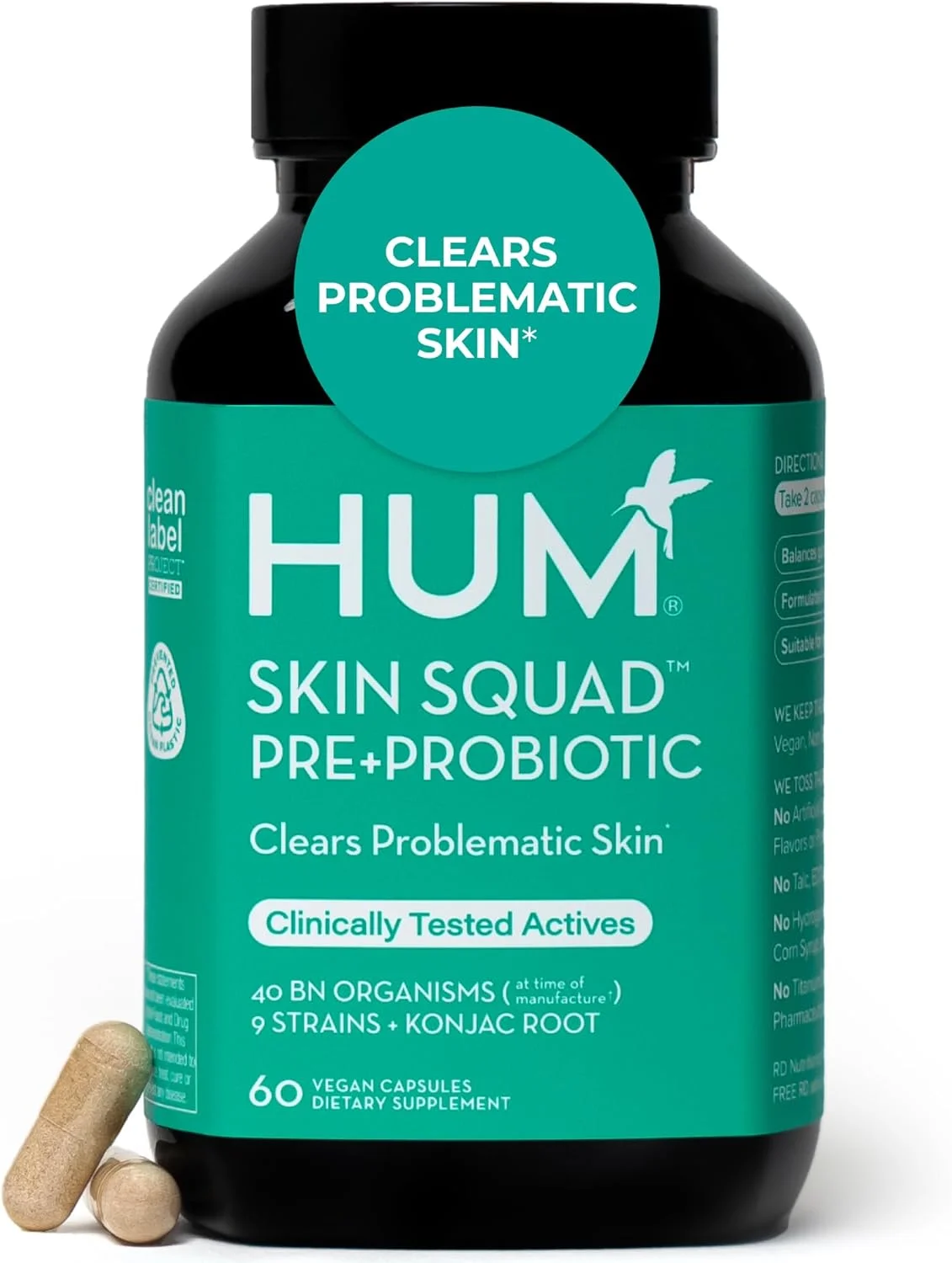 مکمل پروبیوتیک HUM Skin Squad برای پوست شفاف و سلامت روده - پروبیوتیک های میکروبیوم برای پوست های دارای مشکل و جوش (60 کپسول گیاهی، 30 روز مصرف) مکمل پروبیوتیک HUM Skin Squad برای پوست شفاف و سلامت روده - پروبیوتیک های میکروبیوم برای پوست های دارای مشکل و جوش (60 کپسول گیاهی، 30 روز مصرف)