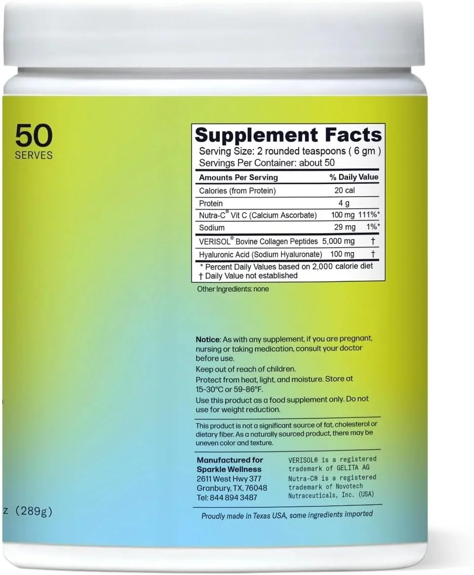 پودر کلاژن هیدرولیز شده - تقویت کننده پوست (بدون طعم) [50 سروینگ] پپتیدهای کلاژن VERISOL، پودر پروتئین و ویتامین C، نوشیدنی مکمل کلاژن غیر GMO، تغذیه پودر پروتئین کتو