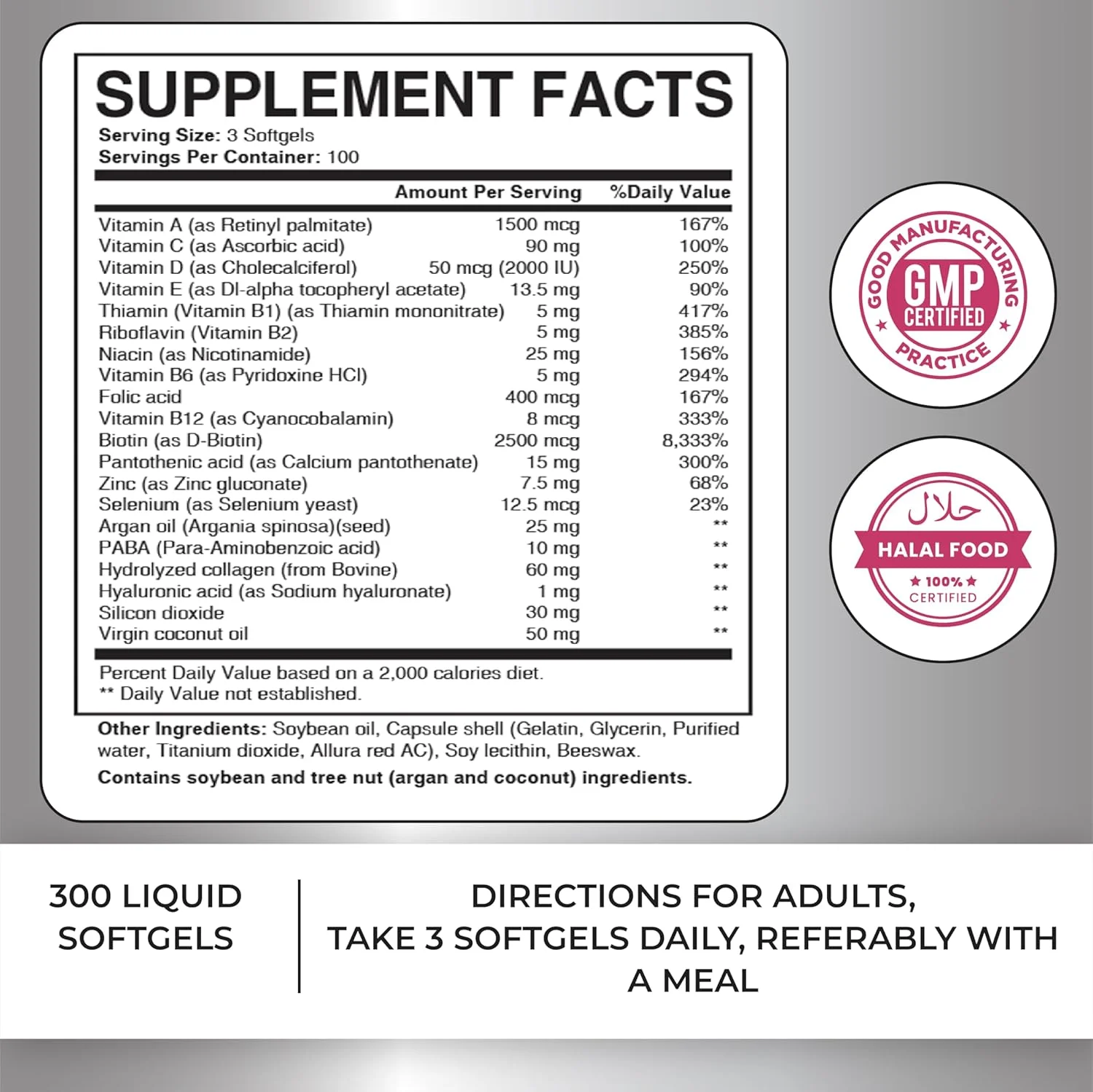 لیلفول مو، پوست و ناخن 300 سافت ژل | غنی شده با ویتامین های A، C، D3، E، B1، B2، B6، B9، B12، B7، B5 | تقویت کننده مو، پوست درخشان و ناخن های قوی | غنی شده با روغن آرگان، روغن نارگیل و کلاژن لیلفول مو، پوست و ناخن 300 سافت ژل | غنی شده با ویتامین های A، C، D3، E، B1، B2، B6، B9، B12، B7، B5 | تقویت کننده مو، پوست درخشان و ناخن های قوی | غنی شده با روغن آرگان، روغن نارگیل و کلاژن