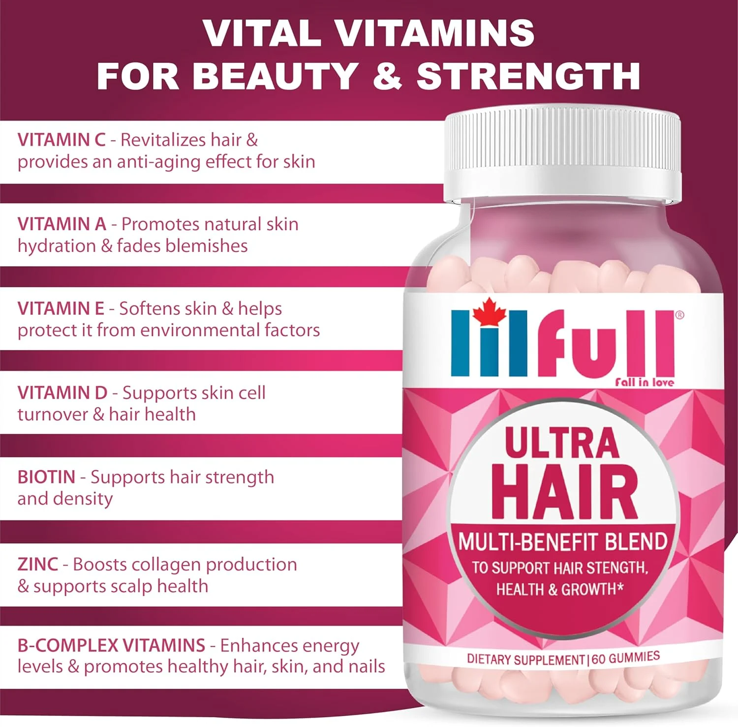 ویتامین های مو Lilfull برای رشد مو - مخلوط مولتی ویتامین بیوتین 10000 میکروگرم | رشته های قوی تر و ضخیم تر، رشد سریع تر، پوست و ناخن های سالم تر، کاهش شکستگی - 60 پاستیل ویتامین های مو Lilfull برای رشد مو - مخلوط مولتی ویتامین بیوتین 10000 میکروگرم | رشته های قوی تر و ضخیم تر، رشد سریع تر، پوست و ناخن های سالم تر، کاهش شکستگی - 60 پاستیل