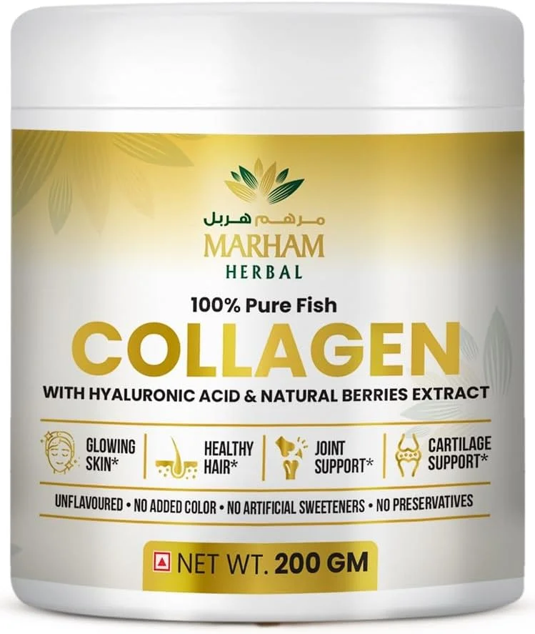 کلاژن خالص ماهی به همراه اسید هیالورونیک، عصاره توت های طبیعی و ویتامین C برای پوست درخشان، موهای سالم، پشتیبانی از مفاصل و غضروف | 200 گرم (بدون طعم)