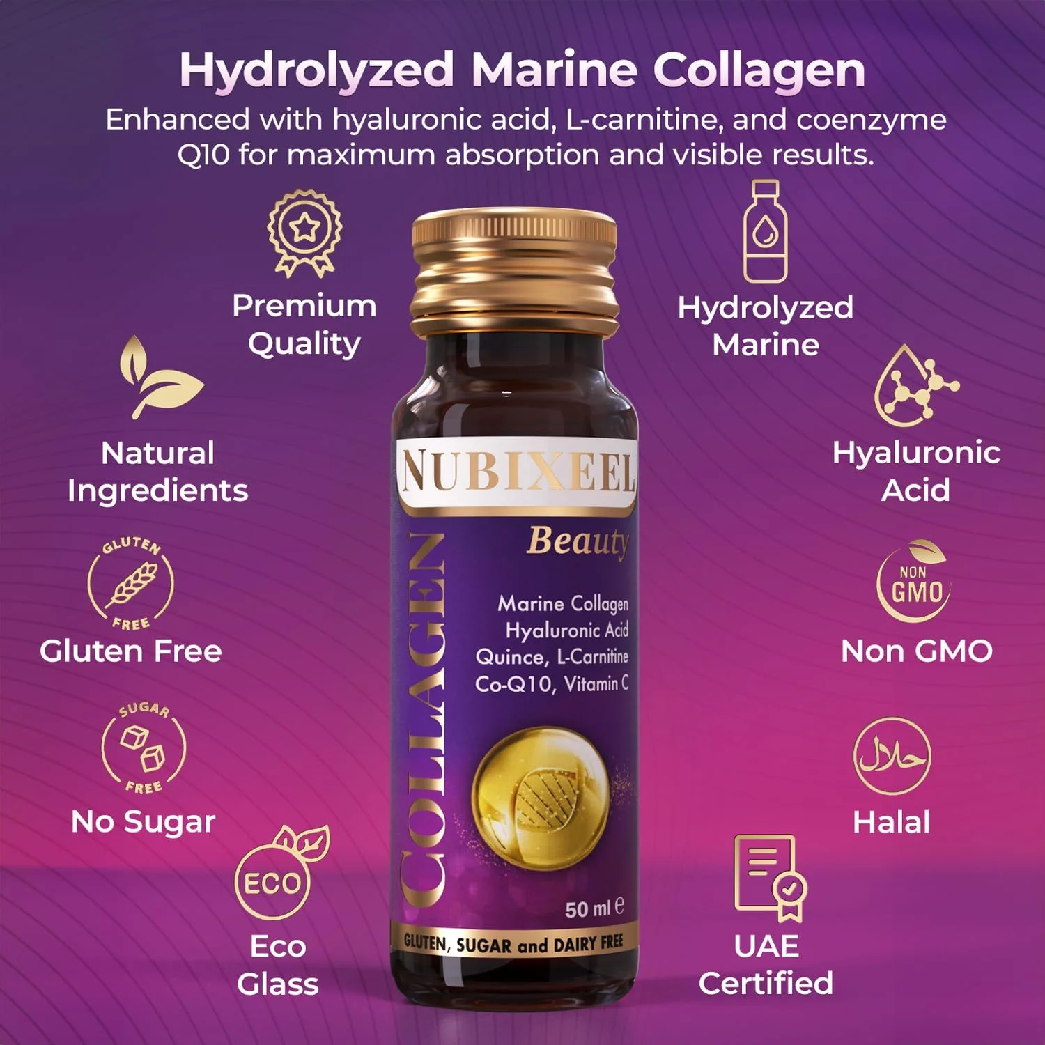 کلاژن دریایی ممتاز نوبیکسیل (10 شات) - کلاژن مایع هیدرولیز شده با ویتامین C + بیوتین + E + B5 + B6 | پشتیبانی از مو و پوست | برای زنان و مردان | بدون شکر | بدون گلوتن کلاژن دریایی ممتاز نوبیکسیل (10 شات) - کلاژن مایع هیدرولیز شده با ویتامین C + بیوتین + E + B5 + B6 | پشتیبانی از مو و پوست | برای زنان و مردان | بدون شکر | بدون گلوتن