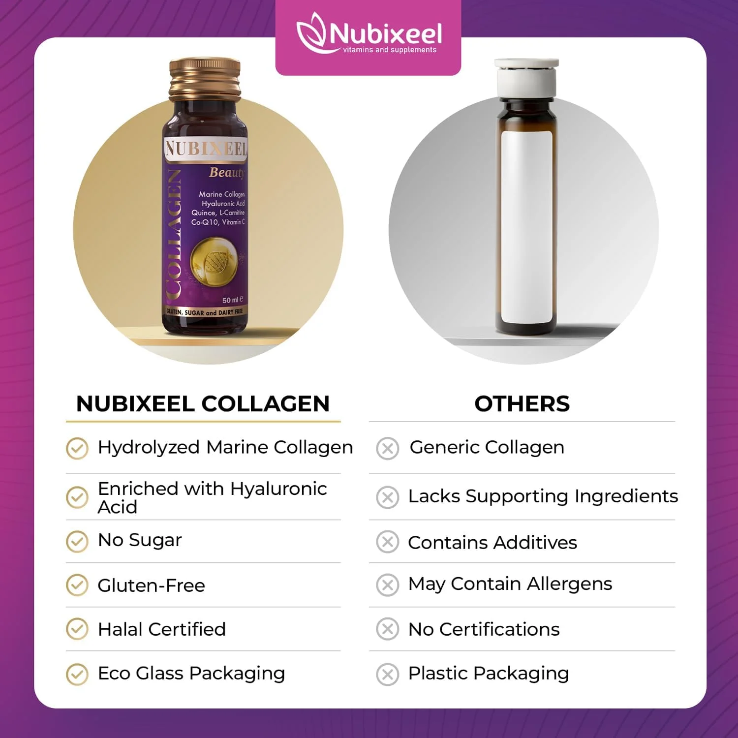 کلاژن دریایی ممتاز نوبیکسیل (10 شات) - کلاژن مایع هیدرولیز شده با ویتامین C + بیوتین + E + B5 + B6 | پشتیبانی از مو و پوست | برای زنان و مردان | بدون شکر | بدون گلوتن کلاژن دریایی ممتاز نوبیکسیل (10 شات) - کلاژن مایع هیدرولیز شده با ویتامین C + بیوتین + E + B5 + B6 | پشتیبانی از مو و پوست | برای زنان و مردان | بدون شکر | بدون گلوتن