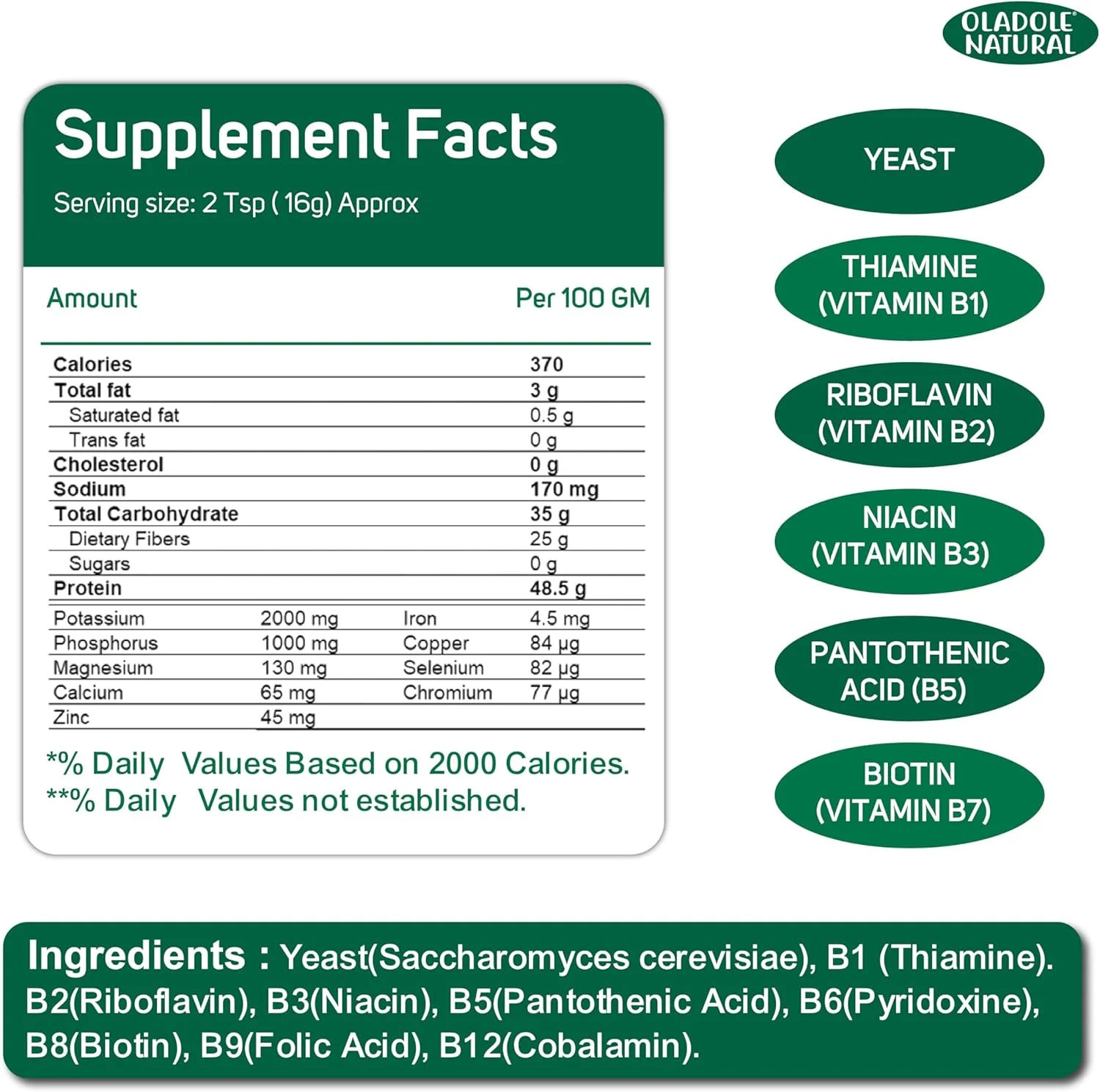 پودر مخمر مغذی طبیعی Oladole - 227 گرم | ارتقاء دهنده غذاهای گیاهی، اسموتی ها و دستور العمل ها | غنی از ویتامین های B، پروتئین و فیبر | پشتیبانی از سیستم ایمنی، پوست و موی سالم | غیر GMO پودر مخمر مغذی طبیعی Oladole - 227 گرم | ارتقاء دهنده غذاهای گیاهی، اسموتی ها و دستور العمل ها | غنی از ویتامین های B، پروتئین و فیبر | پشتیبانی از سیستم ایمنی، پوست و موی سالم | غیر GMO