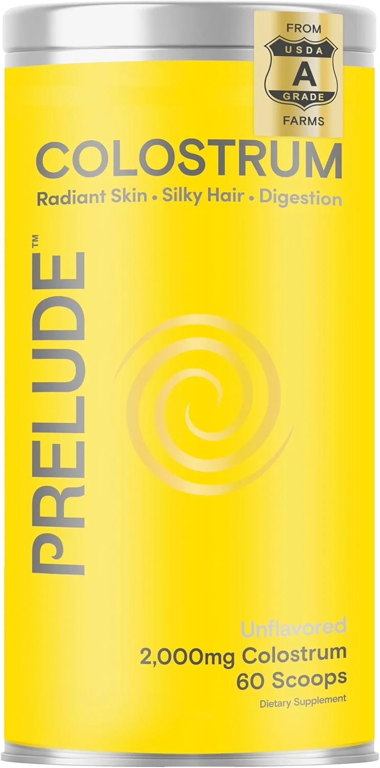 مکمل آغوز گاوی Prelude - پودر آغوز تغذیه شده با علف برای سلامت روده، ایمنی و سلامت کلی - آغوز به سلامت مو، پوست و دستگاه گوارش برای زنان و مردان کمک می کند - ساخت ایالات متحده آمریکا