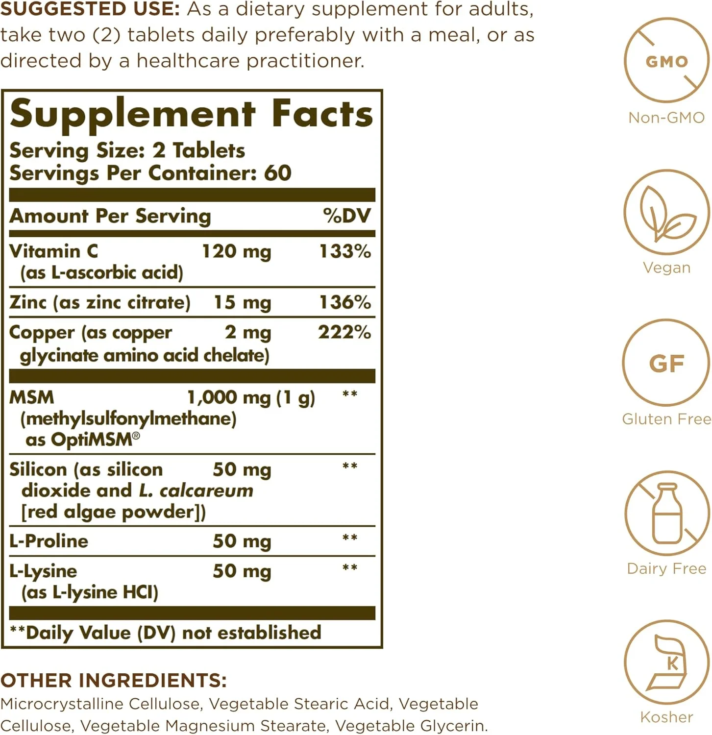 سولگار، فرمول پیشرفته MSM برای پوست، ناخن و مو، مناسب برای گیاهخواران، 120 قرص