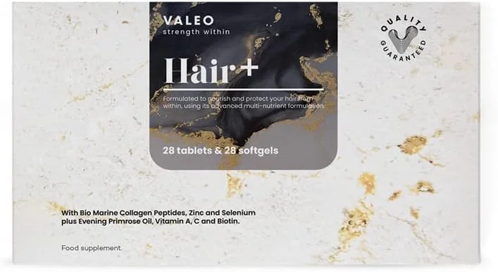 Valeo Hair+ | مکمل های ویتامین مو | رشد مو | کمک به تقویت فولیکول های مو | 28 سافت ژل و 28 قرص