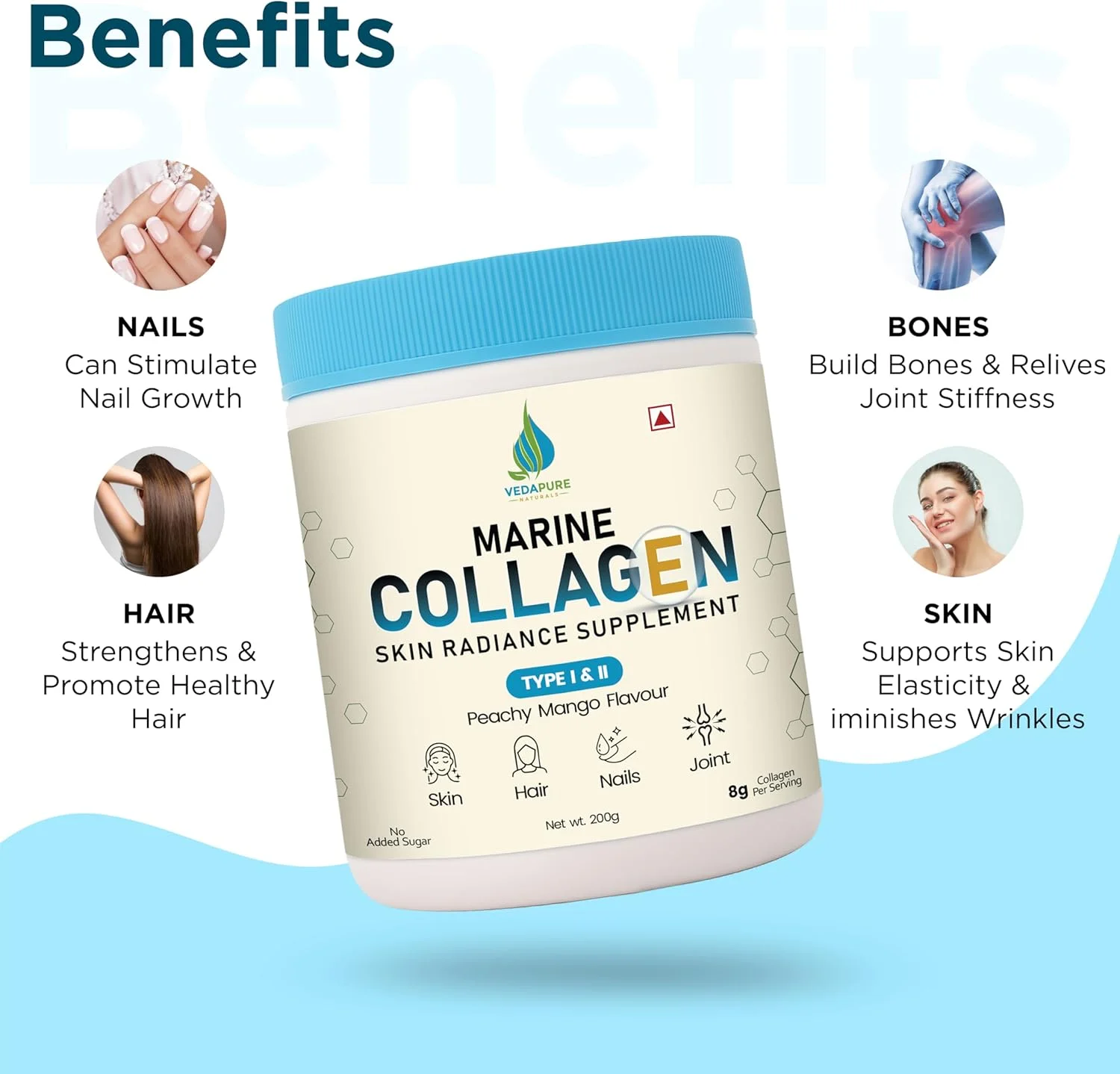 مکمل درخشان کننده پوست حاوی کلاژن دریایی ودپوره | طعم انبه هلو، 200 گرم | پودر کلاژن هیدرولیز شده با آمینو اسیدها، بیوتین، ویتامین C و E | پوست، مفاصل، مو و ناخن های سالم مکمل درخشان کننده پوست حاوی کلاژن دریایی ودپوره | طعم انبه هلو، 200 گرم | پودر کلاژن هیدرولیز شده با آمینو اسیدها، بیوتین، ویتامین C و E | پوست، مفاصل، مو و ناخن های سالم