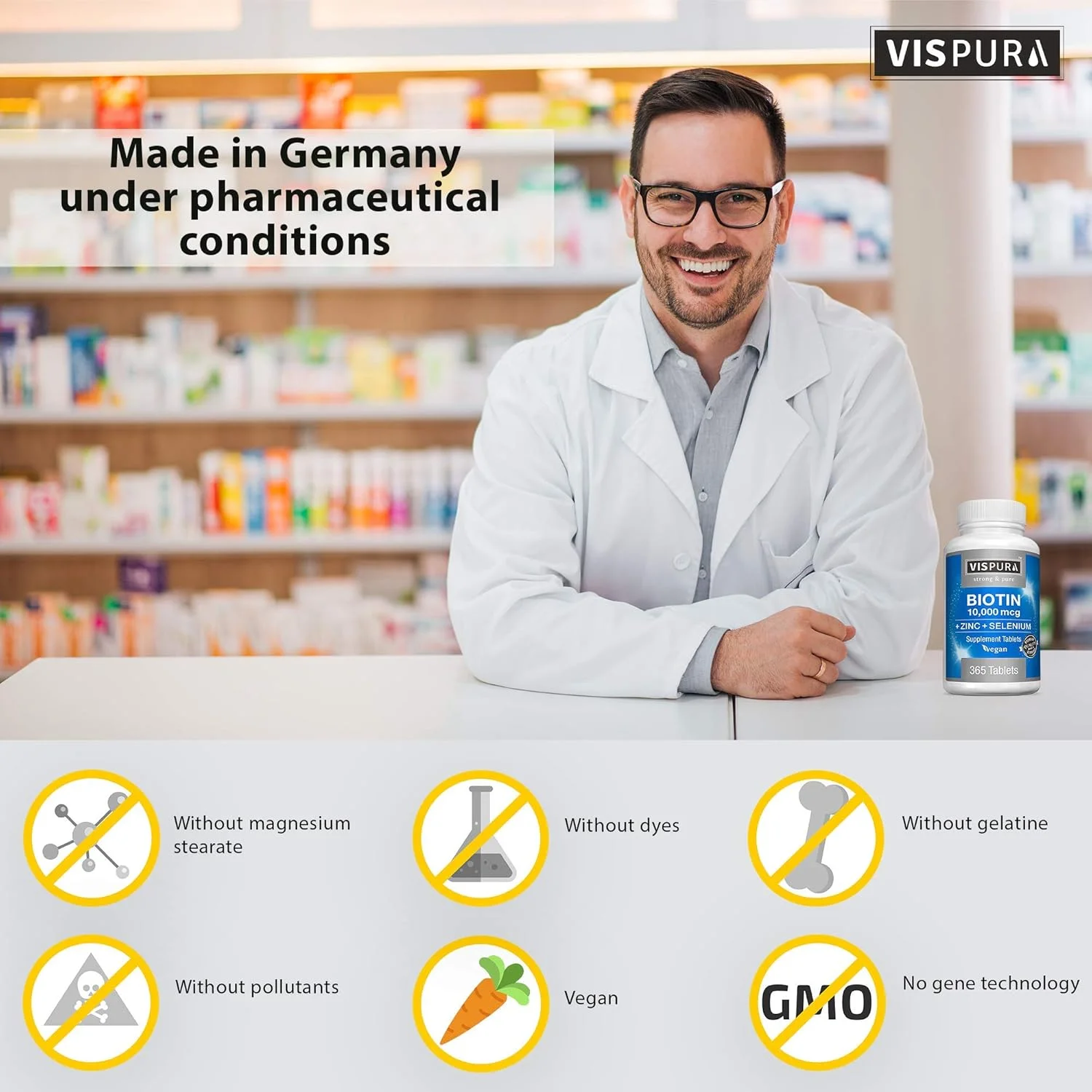 ویسپورا بیوتین 10000 میکروگرم + زینک + سلنیوم، بهترین مکمل برای رشد مو، پوست درخشان و ناخن های قوی، 365 قرص ویسپورا بیوتین 10000 میکروگرم + زینک + سلنیوم، بهترین مکمل برای رشد مو، پوست درخشان و ناخن های قوی، 365 قرص