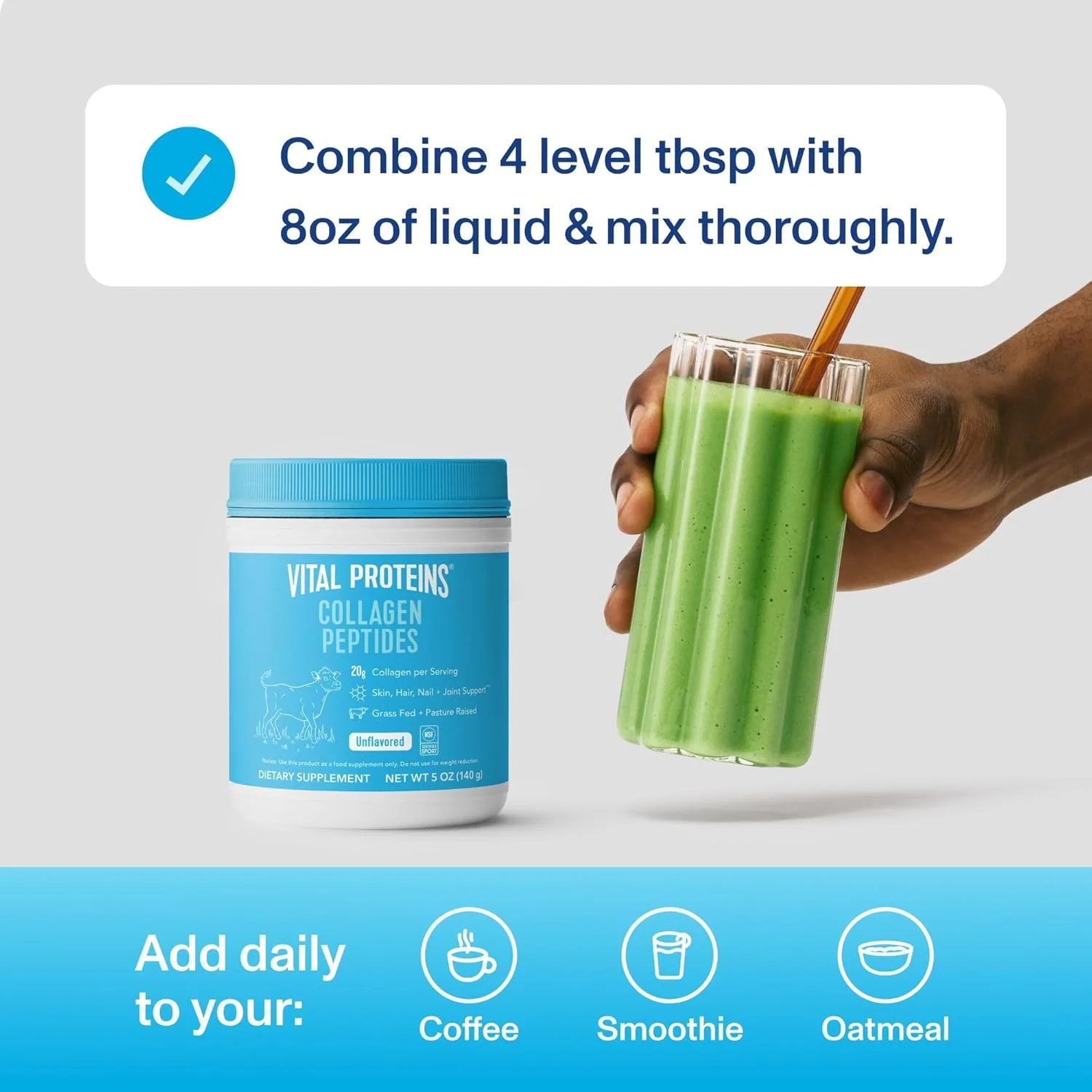 پودر پپتیدهای کلاژن Vital Proteins، ۱۴۲ گرم، بسته ۱ عددی، تقویت کننده سلامت مو، ناخن، پوست، استخوان و مفاصل، بدون طعم پودر پپتیدهای کلاژن Vital Proteins، ۱۴۲ گرم، بسته ۱ عددی، تقویت کننده سلامت مو، ناخن، پوست، استخوان و مفاصل، بدون طعم