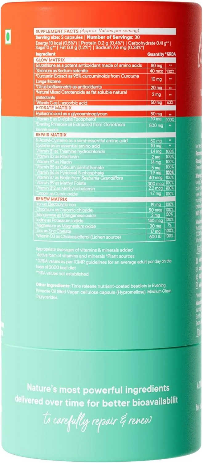 ول بینگ نوتریشن اسلو، مو، پوست و ناخن، کلاژن، گلوتاتیون، اچ ال آ، بیوتین در امگا 3 و روغن گل مغربی، ماتریکس تجدید و درخشش پوست، رشد و ترمیم مو، ناخن های قوی (60 کپسول)