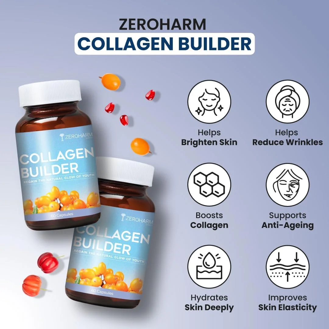 ZEROHARM کلاژن ساز با سنجد تلخ، ویتامین C، بیوتین - کلاژن گیاهی برای پوست، مو و مفاصل - مکمل 100% گیاهی برای مردان و زنان برای پوست روشن تر و جوان تر - 60 کپسول ZEROHARM کلاژن ساز با سنجد تلخ، ویتامین C، بیوتین - کلاژن گیاهی برای پوست، مو و مفاصل - مکمل 100% گیاهی برای مردان و زنان برای پوست روشن تر و جوان تر - 60 کپسول