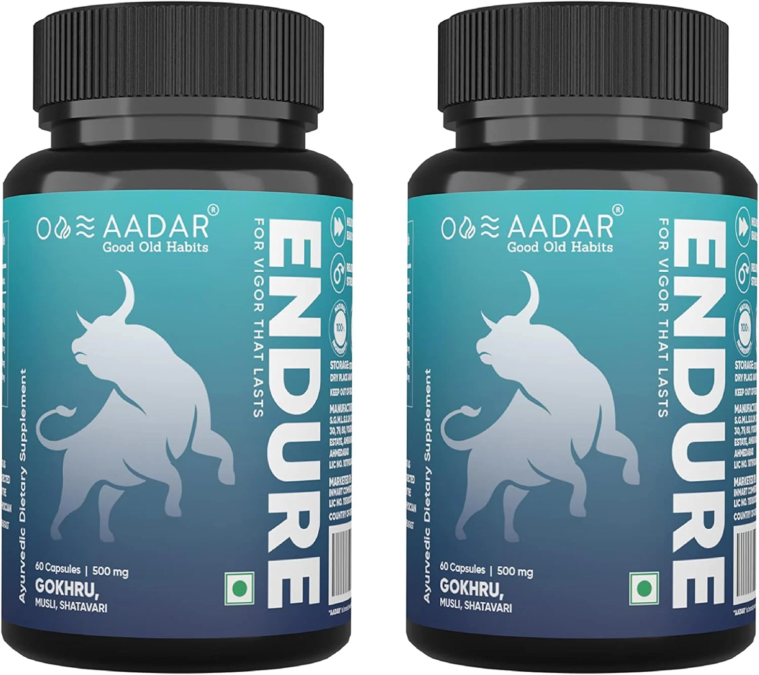 کپسول AADAR EN-DURE | بهبود انرژی، ایمنی، فرمول ویژه برای آقایان | حاوی بیش از 10 گیاه آیورودا از جمله شیلاجیت، گوکرو و موسلی (60 کپسول) بسته 2 عددی