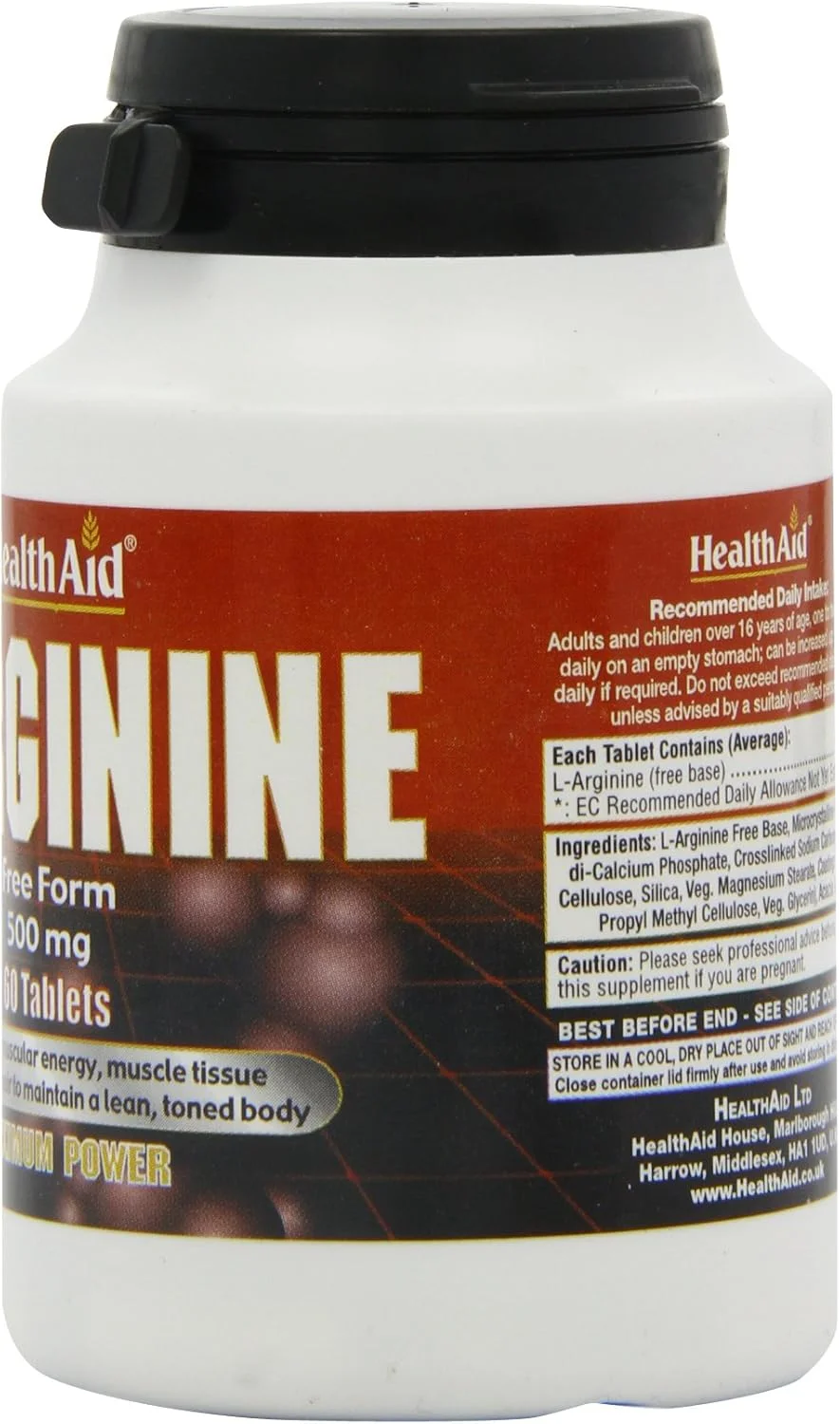 ال-آرژنین 500 میلی گرم HealthAid (فرم آزاد) - 60 قرص