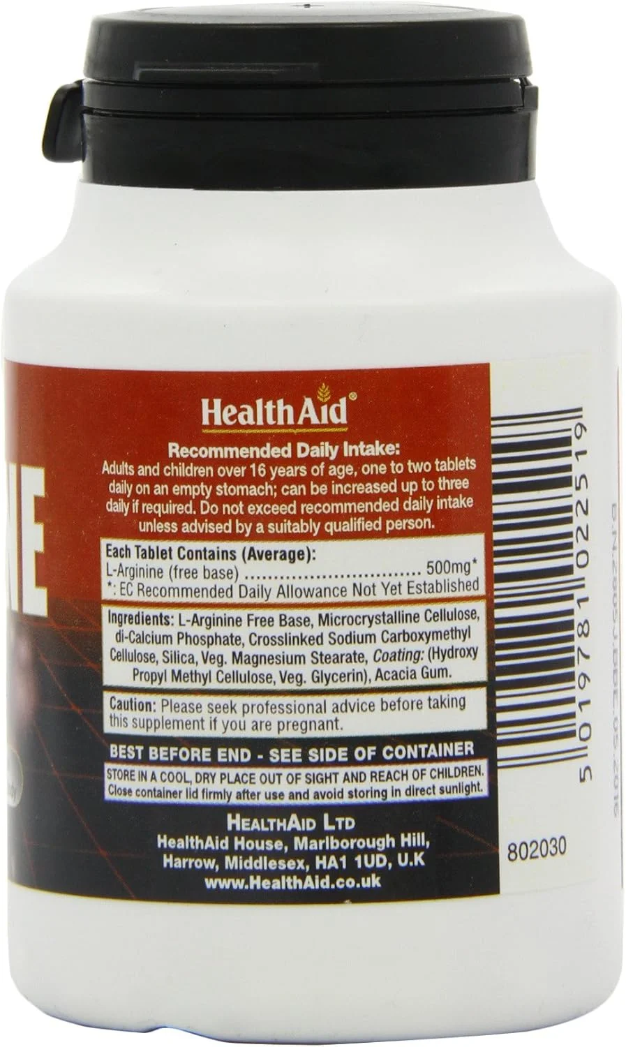 ال-آرژنین 500 میلی گرم HealthAid (فرم آزاد) - 60 قرص