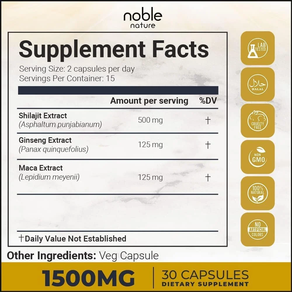 کپسول های عصاره شیلاجیت خالص هیمالیا نوبل نیچر با جینسینگ و ماکا | مکمل فرمول عصاره غلیظ 1500 میلی گرمی برای آقایان