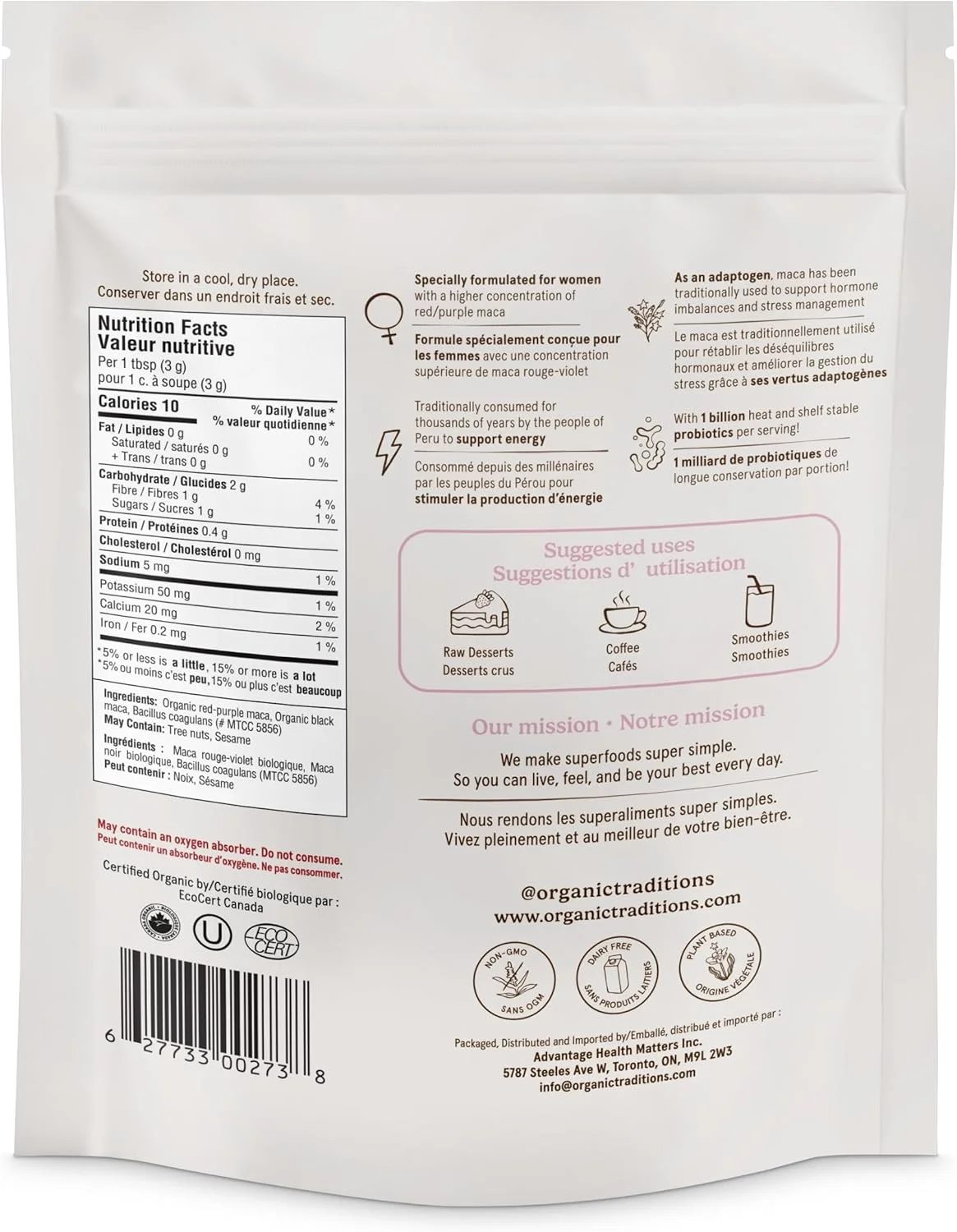 ماکا ارگانیک ترادیشنز برای بانوان به همراه پروبیوتیک | 150 گرم | ژلاتینه و تغلیظ شده برای جذب بهینه | آداپتوژن انرژی زا | 1 میلیارد پروبیوتیک در هر وعده