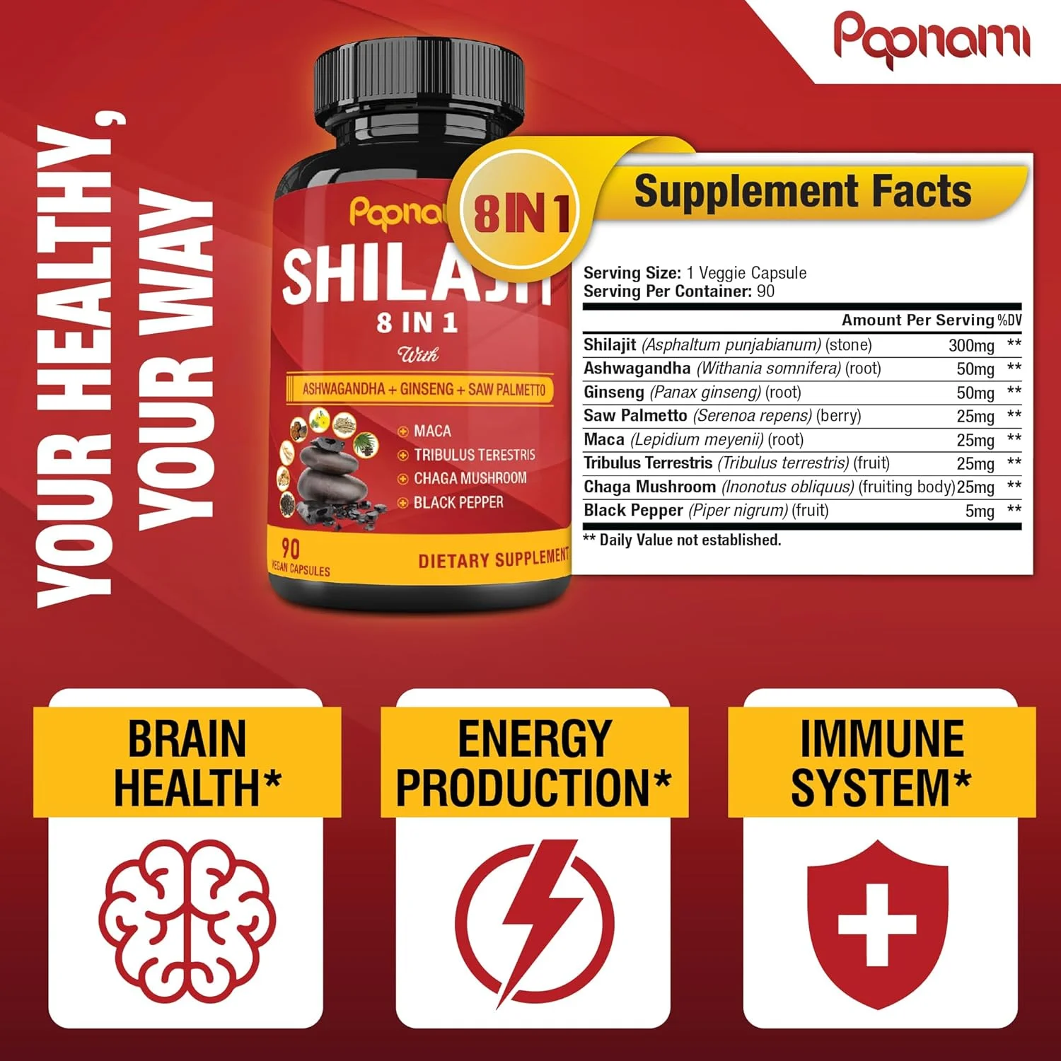 کپسول های عصاره شیلاجیت معادل 6550 میلی گرم و آشواگاندا، جینسینگ، سائو پالمتو، ماکا، تریبولوس، چاگا، فلفل | مواد معدنی کمیاب اسید فولیک | تقویت سیستم ایمنی، مکمل تقویت کننده مغز، 3 ماه تامین کپسول های عصاره شیلاجیت معادل 6550 میلی گرم و آشواگاندا، جینسینگ، سائو پالمتو، ماکا، تریبولوس، چاگا، فلفل | مواد معدنی کمیاب اسید فولیک | تقویت سیستم ایمنی، مکمل تقویت کننده مغز، 3 ماه تامین