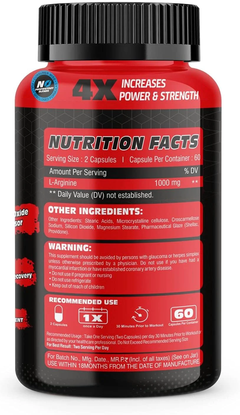 مکمل ال آرژنین 1000 میلی گرمی برای افزایش جریان خون، رشد عضلات، استقامت و ریکاوری | اسیدهای آمینه ضروری | تقویت کننده قوی اکسید نیتریک - 60 کپسول مکمل ال آرژنین 1000 میلی گرمی برای افزایش جریان خون، رشد عضلات، استقامت و ریکاوری | اسیدهای آمینه ضروری | تقویت کننده قوی اکسید نیتریک - 60 کپسول