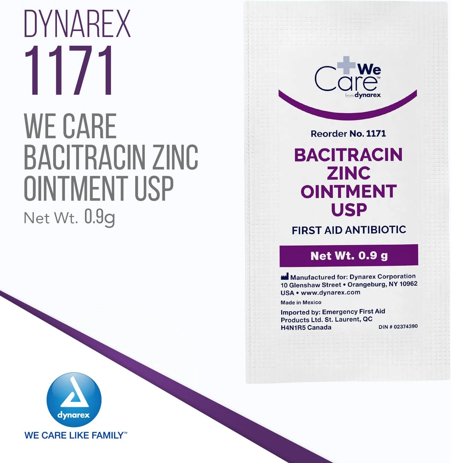 پماد باسیتراسین زینک USP Dynarex - درمان التیام زخم برای بریدگی های جزئی، بثورات پوشک خارش دار و سوختگی های درجه یک - 1 جعبه 144 بسته 0.9 گرمی