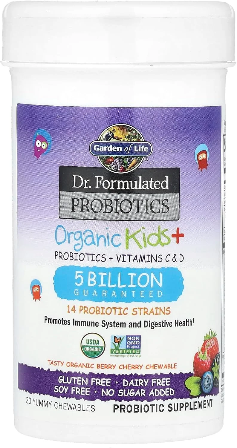 پروبیوتیک کودکان ارگانیک Garden of Life Dr. Formulated Kids+ به همراه ویتامین C و D - طعم گیلاس و توت - فاقد گلوتن، لبنیات و سویا، مکمل تقویت سیستم ایمنی و سلامت دستگاه گوارش، بدون شکر افزوده، 30 عدد قرص جویدنی (ماندگاری در دمای اتاق) پروبیوتیک کودکان ارگانیک Garden of Life Dr. Formulated Kids+ به همراه ویتامین C و D - طعم گیلاس و توت - فاقد گلوتن، لبنیات و سویا، مکمل تقویت سیستم ایمنی و سلامت دستگاه گوارش، بدون شکر افزوده، 30 عدد قرص جویدنی (ماندگاری در دمای اتاق)