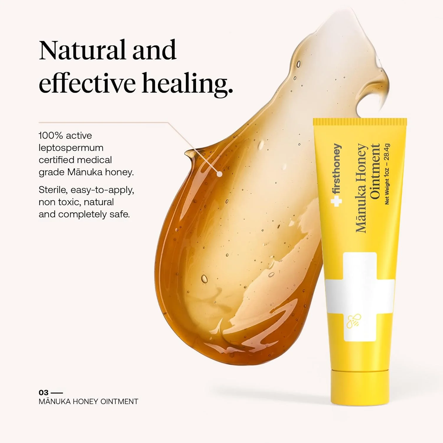 پماد ترمیم کننده زخم فرست هانی 14 گرم | 100% لپتوسپرموم فعال | تسکین سریع و ترمیم پوست | عسل مانوکا از نیوزلند، مراقبت از سوختگی بدون آنتی بیوتیک، ژل اسکار، کمک پانسمان