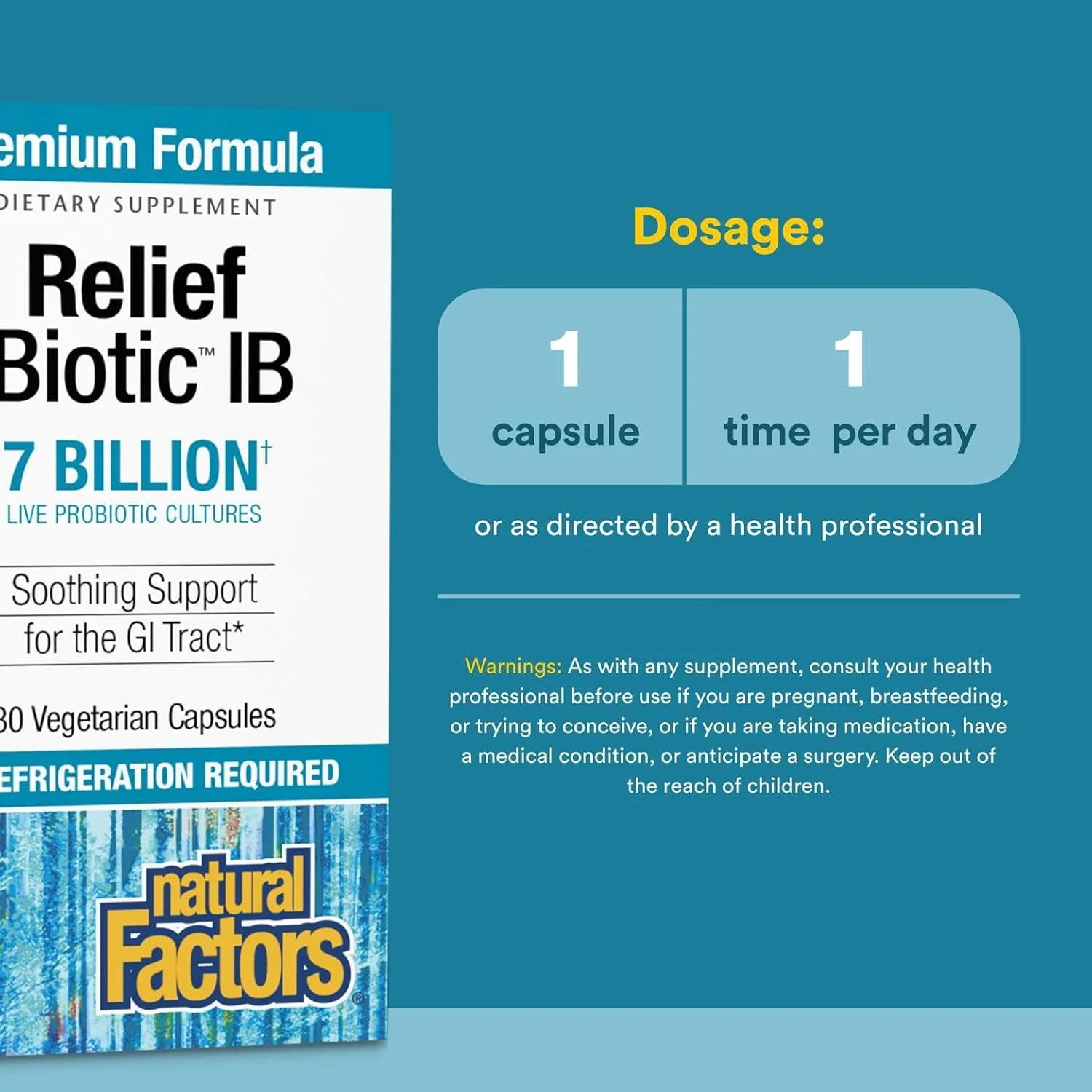 نچرال فاکتورز بایوتیک تسکین دهنده IBS، 7 میلیارد، 4 سویه، 30 کپسول گیاهی