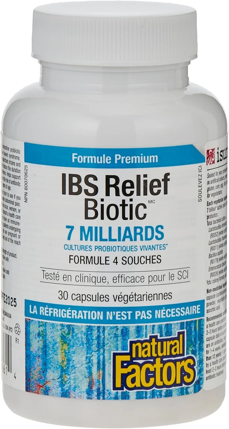 نچرال فاکتورز بایوتیک تسکین دهنده IBS، 7 میلیارد، 4 سویه، 30 کپسول گیاهی