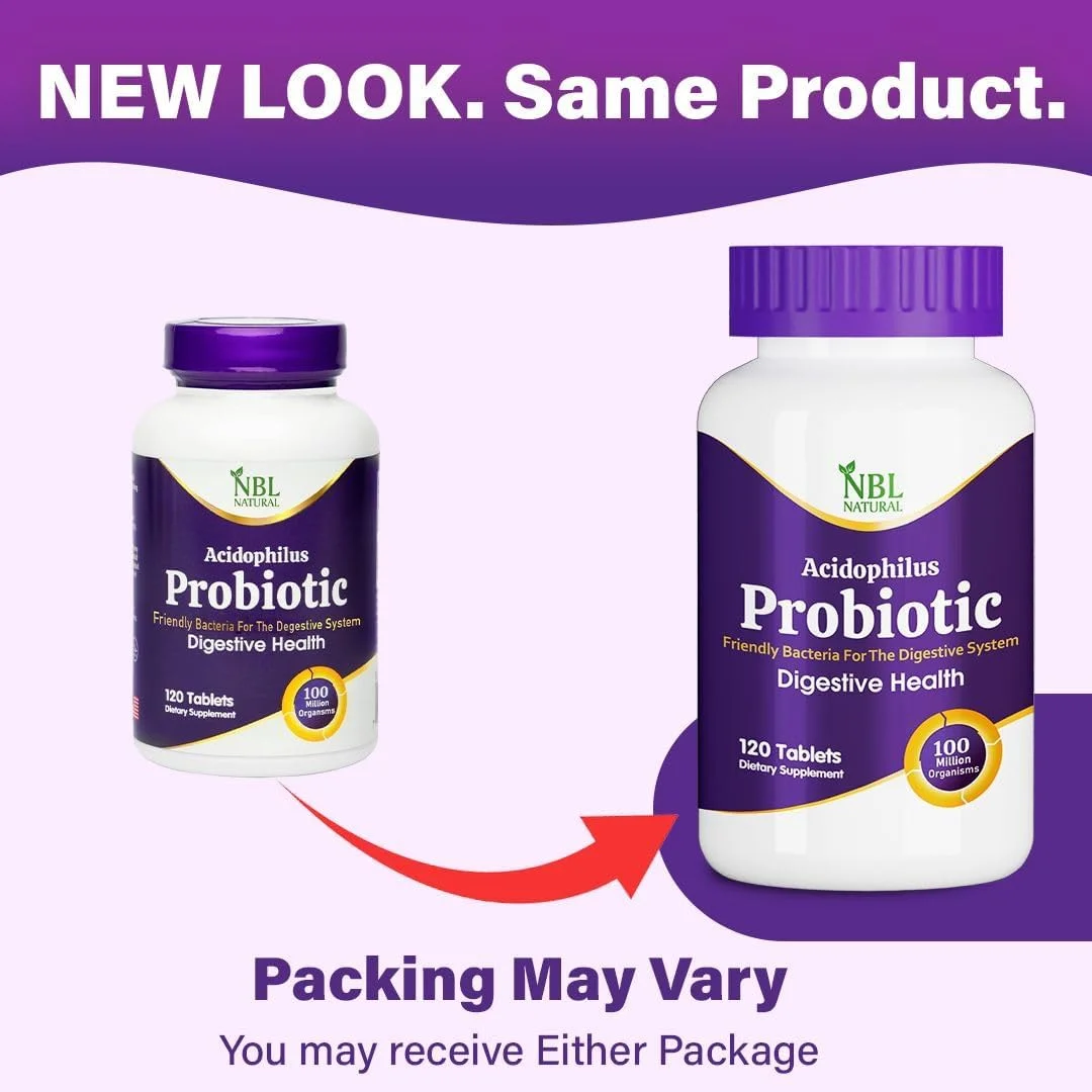 NBL پروبیوتیک طبیعی 100 میلیون، پشتیبانی از سلامت دستگاه گوارش و روده، پروبیوتیک اسیدوفیلوس، 120 قرص