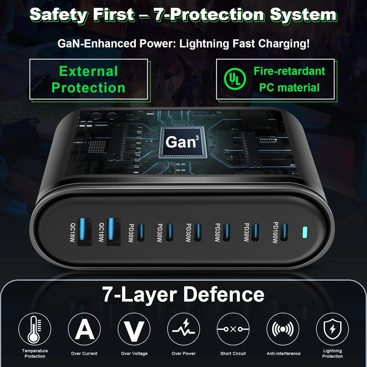 هاب شارژر USB C مدل PINREK 286W - ایستگاه شارژ سریع GaN هشت پورت با PD3.0 تایپ C 100W، کابل USB-C 100W، آداپتور چند راهی برق برای مک بوک پرو، آیفون، گلکسی، لپ تاپ ها هاب شارژر USB C مدل PINREK 286W - ایستگاه شارژ سریع GaN هشت پورت با PD3.0 تایپ C 100W، کابل USB-C 100W، آداپتور چند راهی برق برای مک بوک پرو، آیفون، گلکسی، لپ تاپ ها