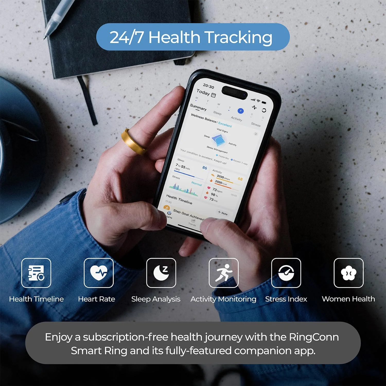 حلقه هوشمند تیتانیومی Ringconn طلایی سایز 11 حلقه هوشمند تیتانیومی Ringconn طلایی سایز 11