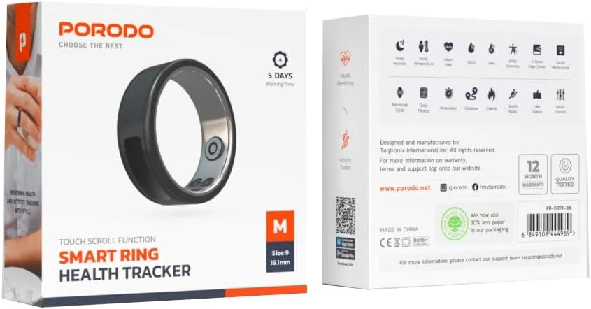 حلقه هوشمند ردیاب سلامت پرودو 19.1 میلی متر، 5 روز زمان کارکرد، ضربان قلب و دمای بدن، تناسب اندام روزانه، شمارنده کالری، اکسیژن خون، پایش چرخه قاعدگی - مشکی حلقه هوشمند ردیاب سلامت پرودو 19.1 میلی متر، 5 روز زمان کارکرد، ضربان قلب و دمای بدن، تناسب اندام روزانه، شمارنده کالری، اکسیژن خون، پایش چرخه قاعدگی - مشکی