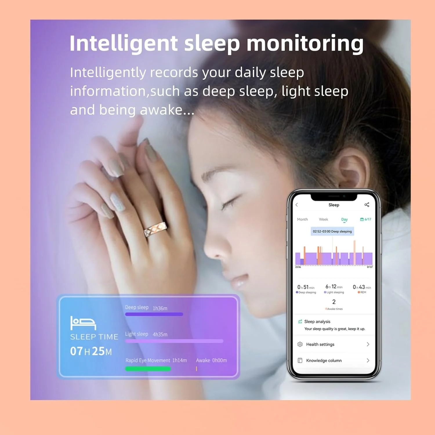 حلقه سلامتی KASTWAVE، حلقه ورزشی با طرح گل میناکاری شده 17.3 میلیمتری به همراه جعبه شارژ، حلقه ردیابی تناسب اندام ضد آب IP68 با قابلیت پایش ضربان قلب، پایش اکسیژن خون، ردیابی خواب، عکاسی از راه دور حلقه سلامتی KASTWAVE، حلقه ورزشی با طرح گل میناکاری شده 17.3 میلیمتری به همراه جعبه شارژ، حلقه ردیابی تناسب اندام ضد آب IP68 با قابلیت پایش ضربان قلب، پایش اکسیژن خون، ردیابی خواب، عکاسی از راه دور
