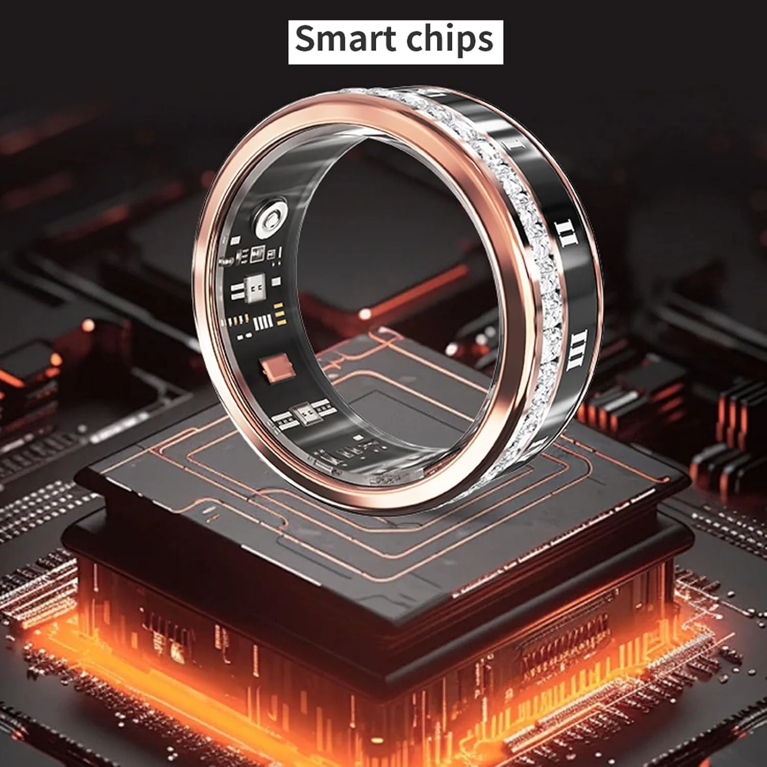 حلقه هوشمند ارتقا یافته، حلقه هوشمند ردیابی تناسب اندام برای مردان و زنان، فولاد تیتانیوم، اعداد رومی، اتحاد چرخشی طلایی برای مردان و زنان