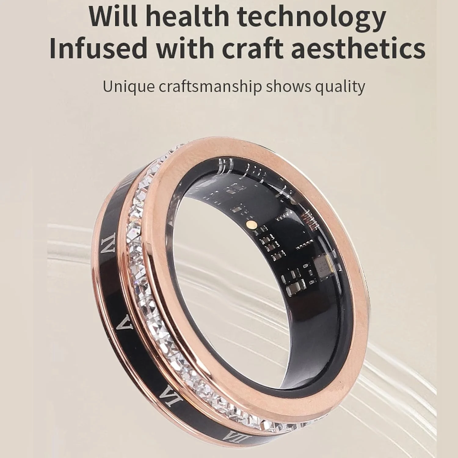 حلقه هوشمند ارتقا یافته، حلقه هوشمند ردیابی تناسب اندام برای مردان و زنان، فولاد تیتانیوم، اعداد رومی، اتحاد چرخشی طلایی برای مردان و زنان